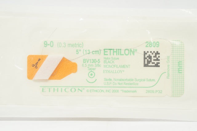 Ethicon 2809 9-0 Ethilon Nylon Stre BV130-5 6.5mm 3/8c Taper, 5inch (x)
