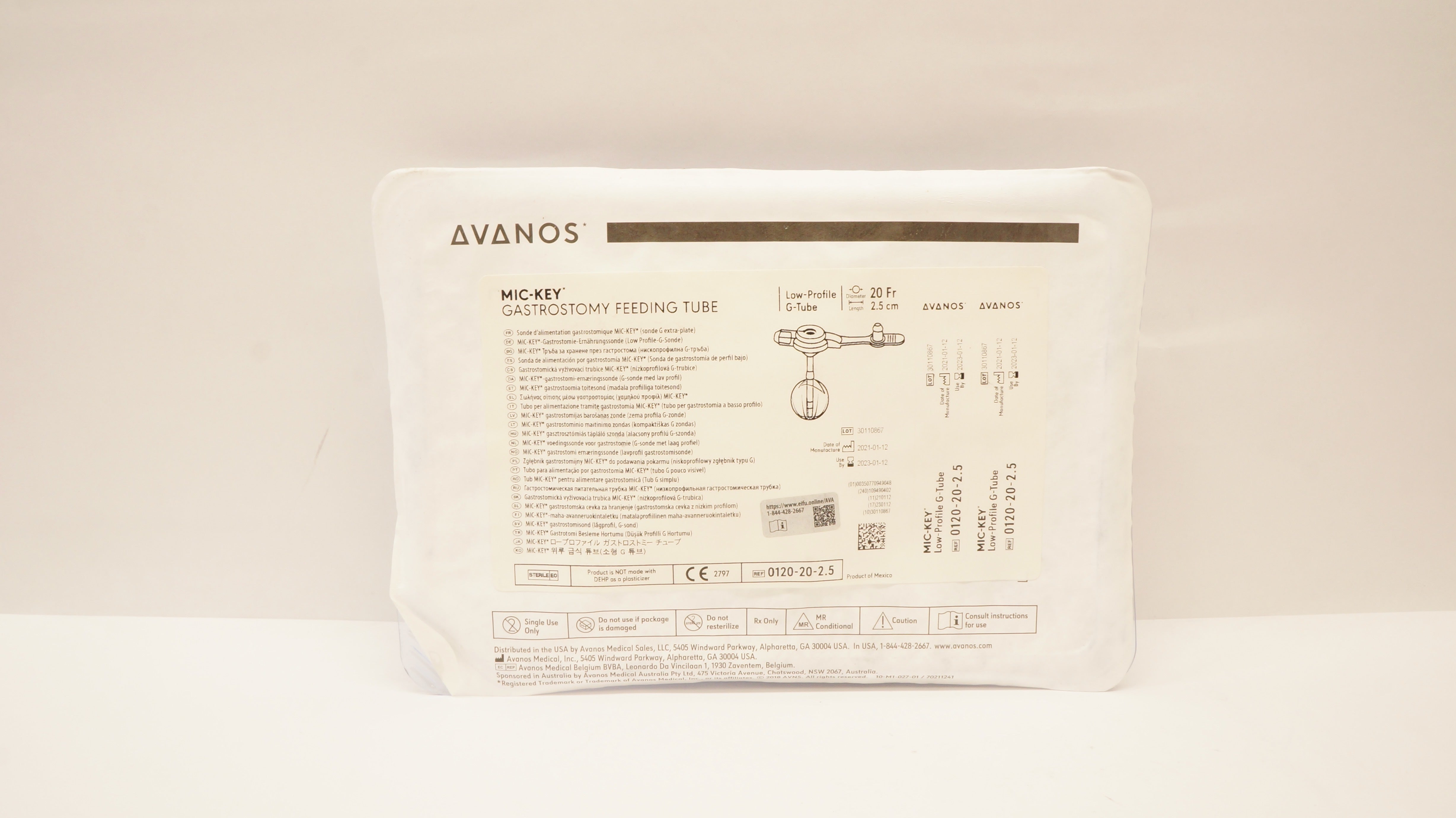 Avanos 0120202.5 MicKey Gastrostomy Feeding LowProfile Tube 20Fr x