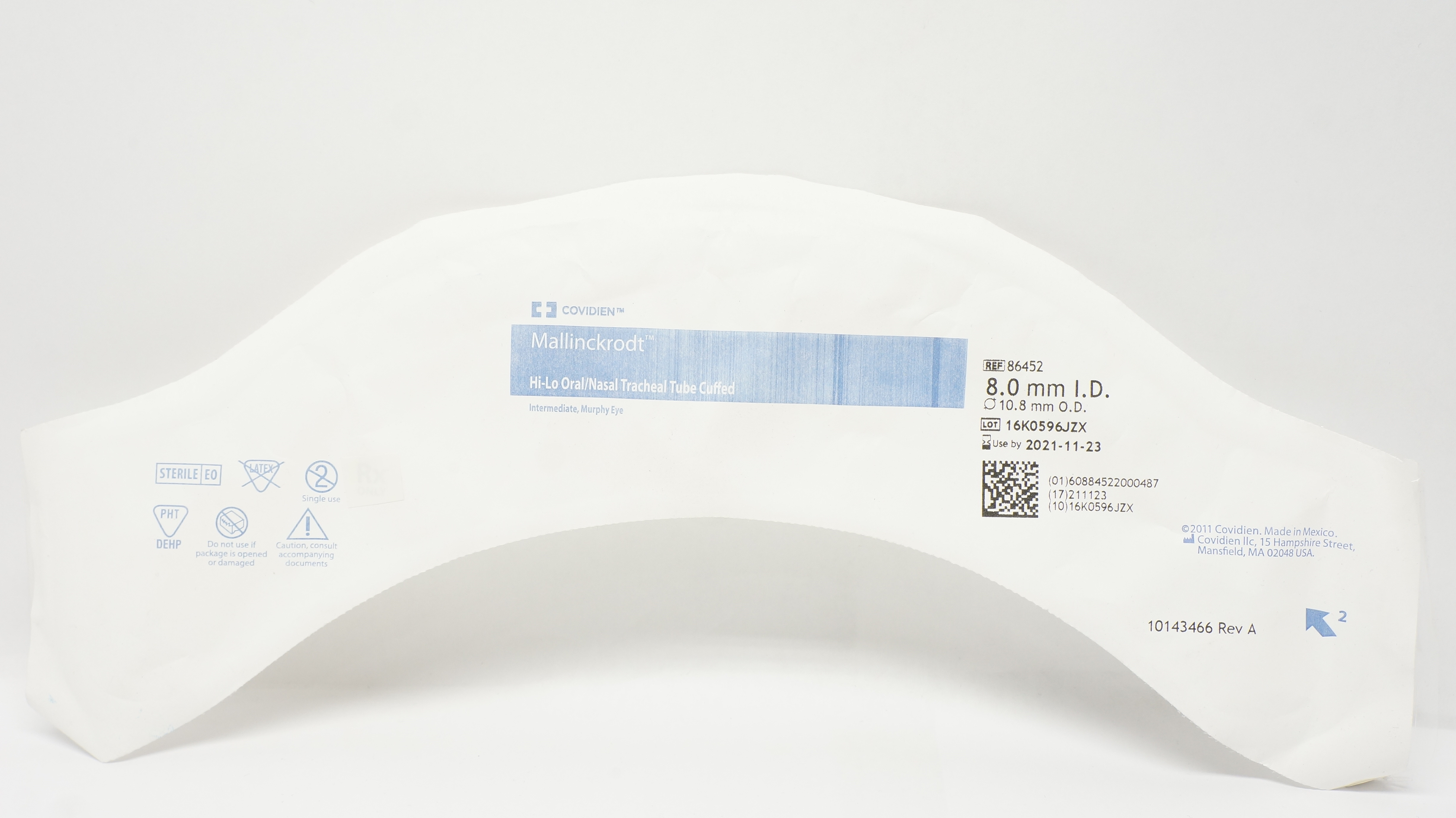 Covidien 86452 Mallinckrodt Hi-Lo Oral/Nasal Tracheal Tube Cuffed 8.0mm ID (x)