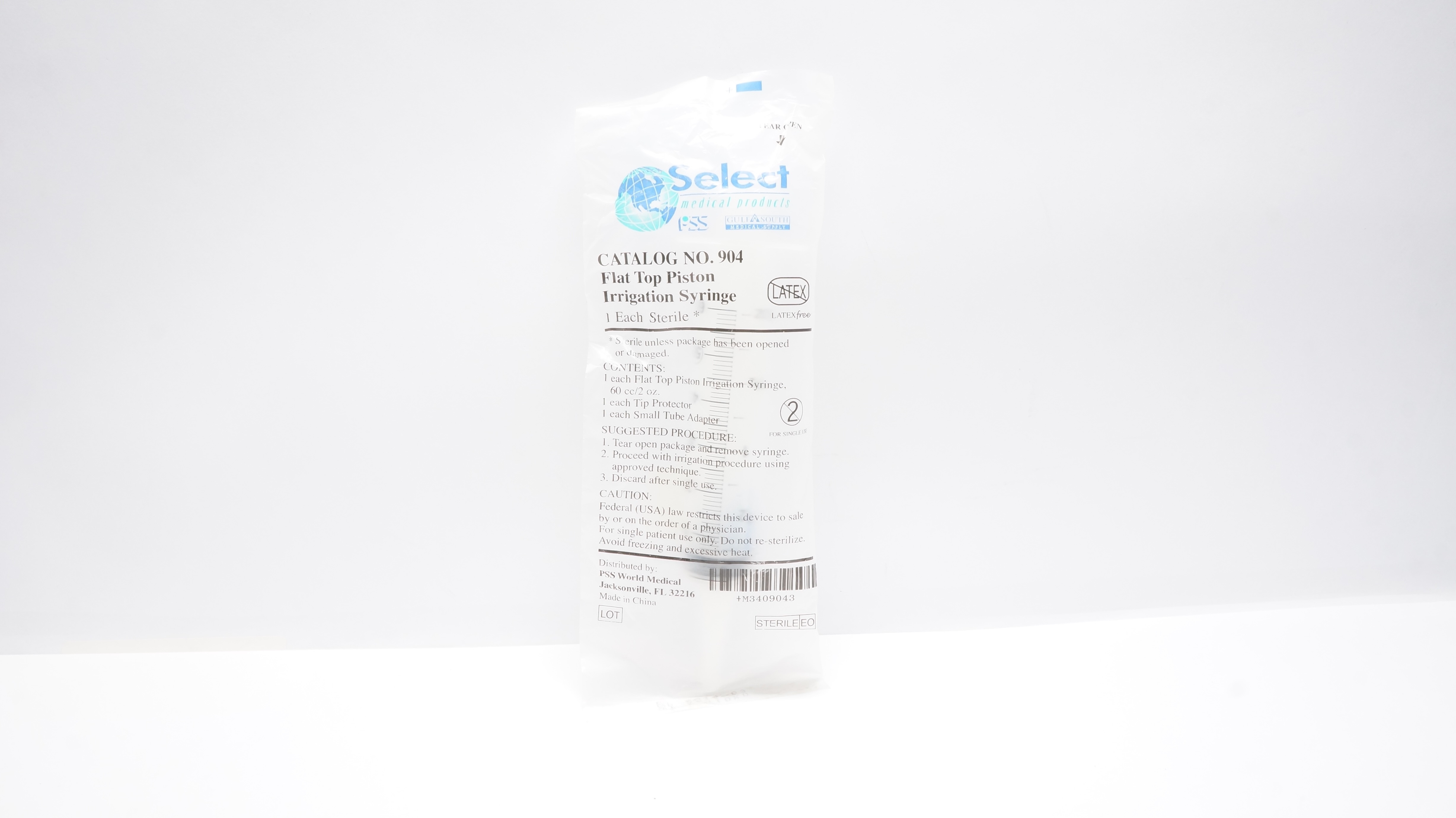 PSS World Medical 904 Flat Top Piston Irrigation Syringe 60cc/2oz