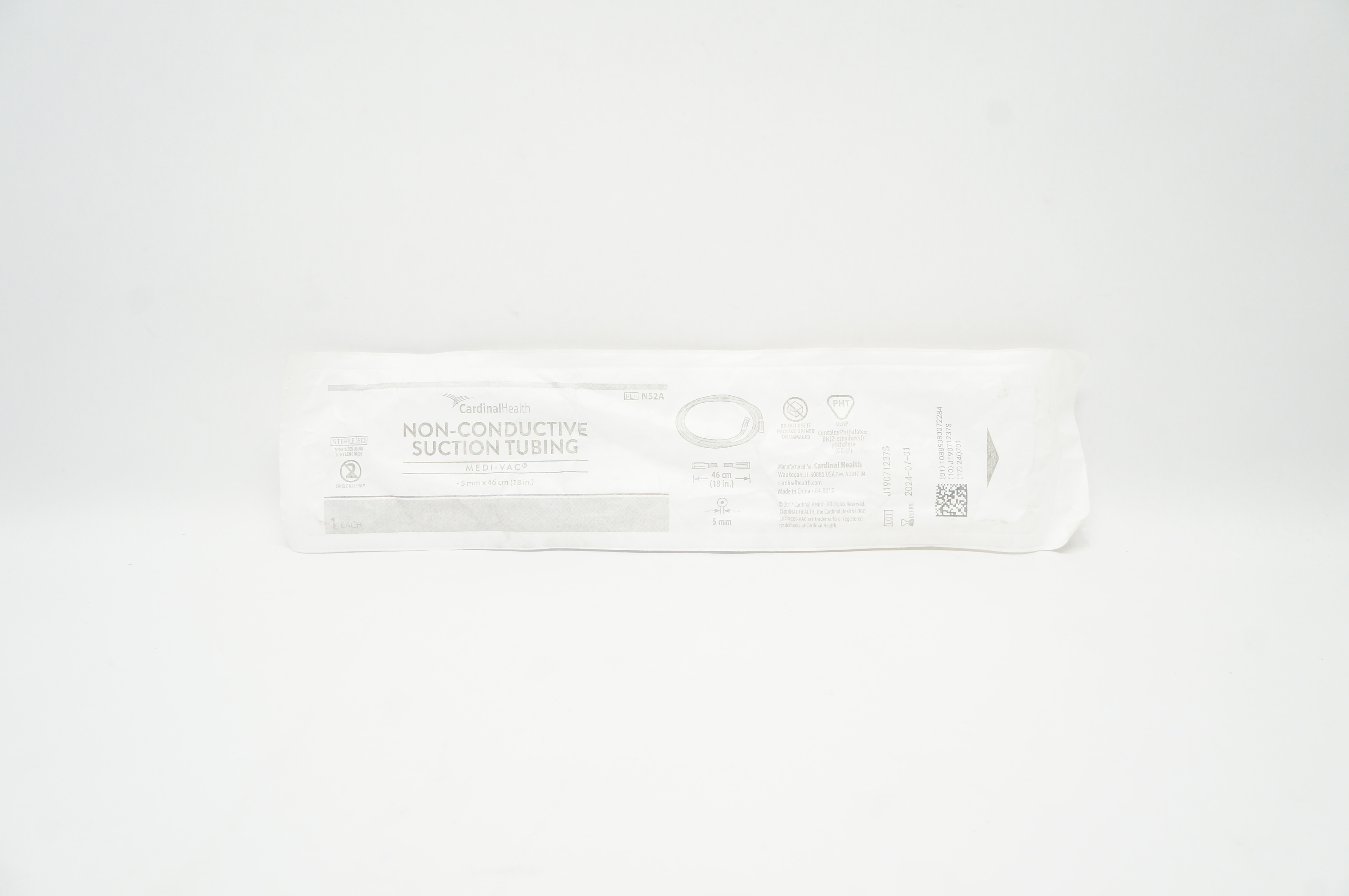 Cardinal Health N52A Medi-Vac Non-Conductive Suction Tubing 5mm x 18inch