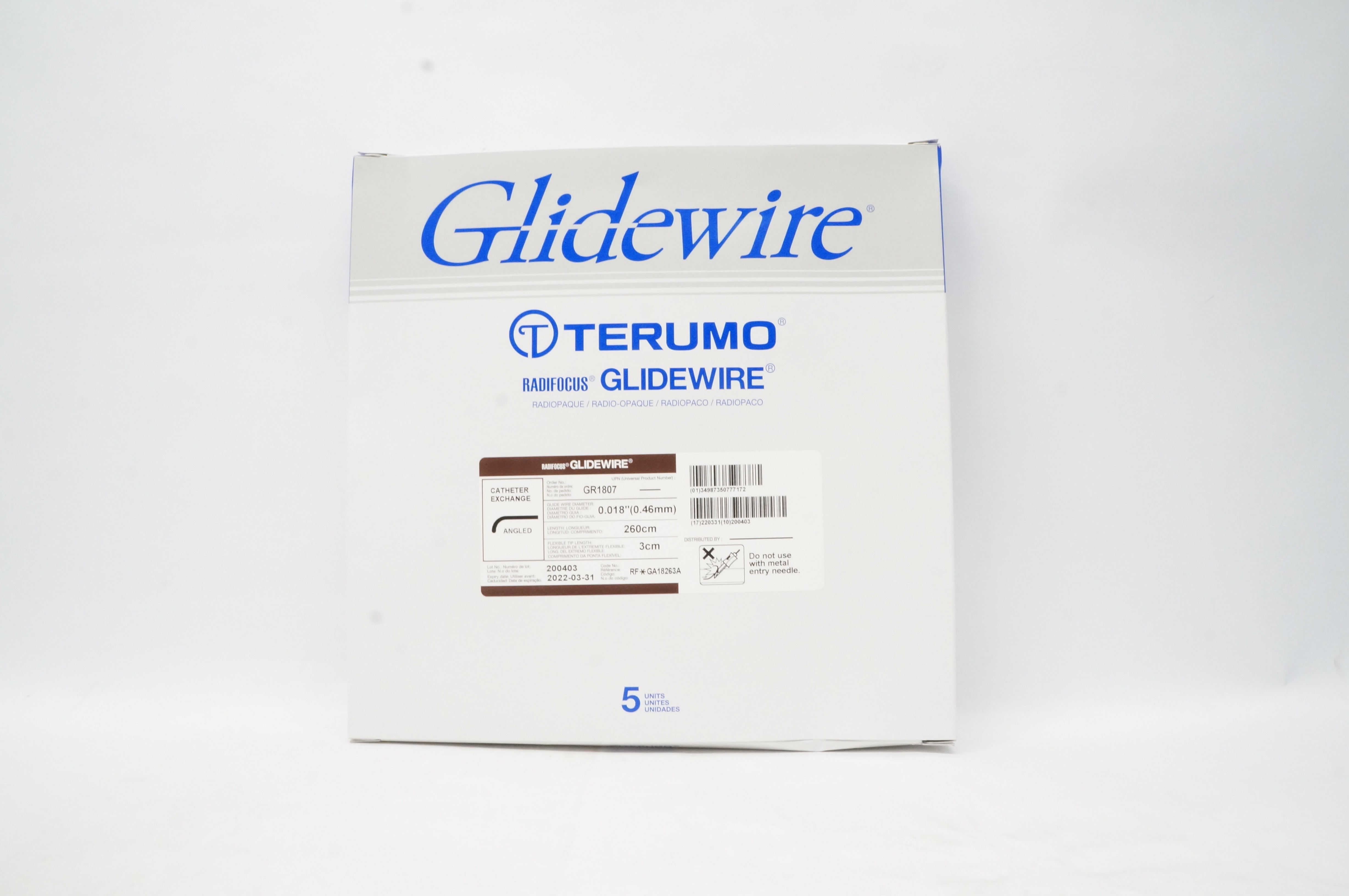 Terumo RF*GA18263A Glidewire Cath.  0.018 inch x 260 cm x 3 cm