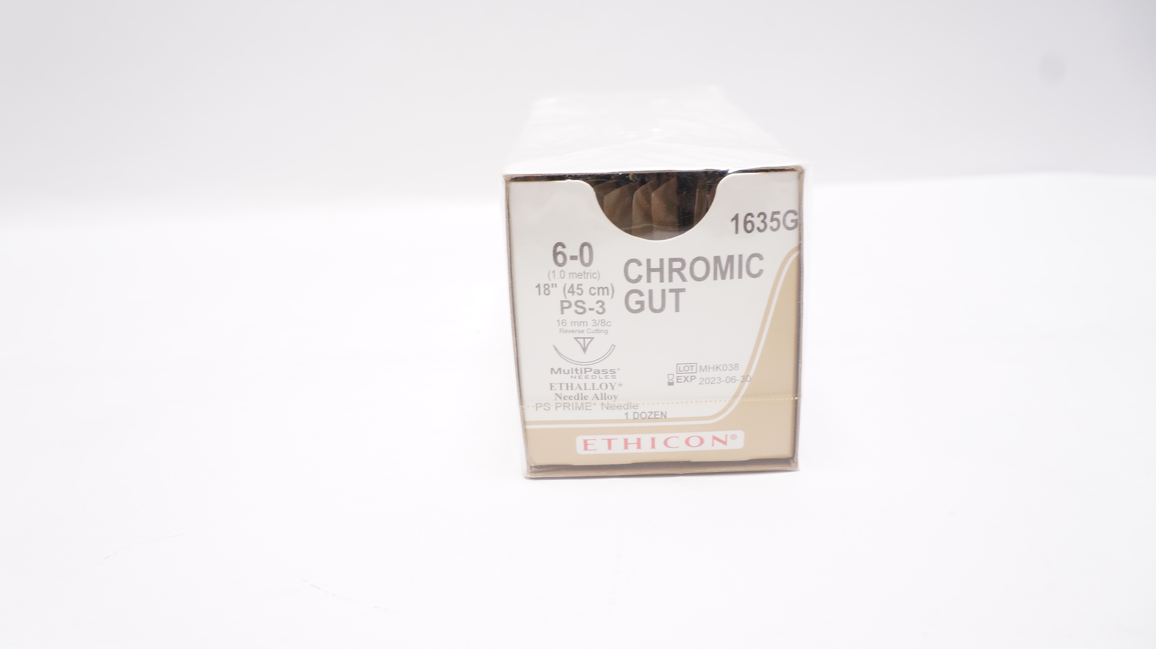 Ethicon 1635G 6-0 Chromic Gut PS-3 16mm 3/8c Reverse Cutting 18In - Box of 12(x)