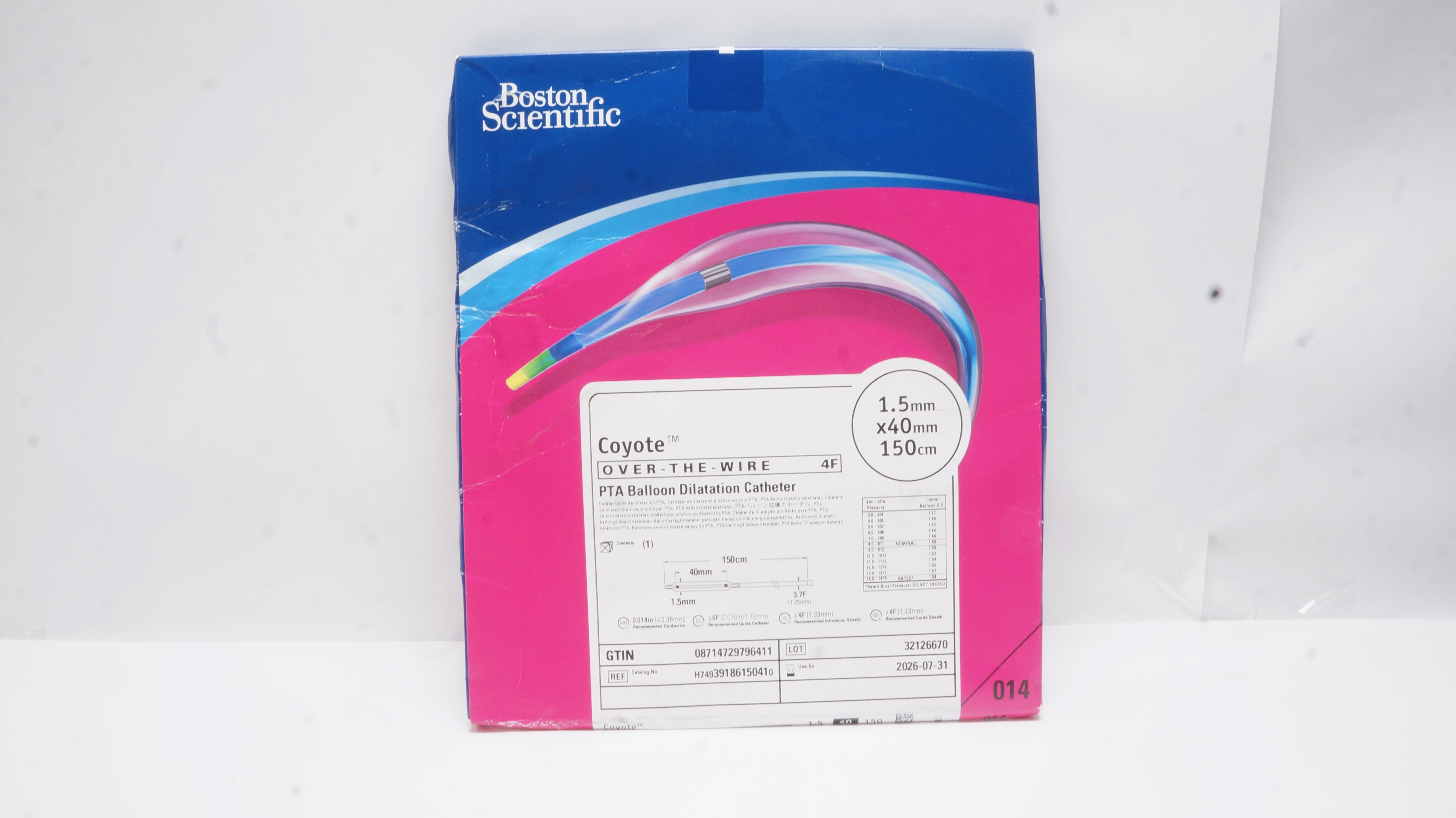 Boston Scientific H74939186150410 Coyote PTA Balloon Cath. 1.5mm x 40mm x 150cm
