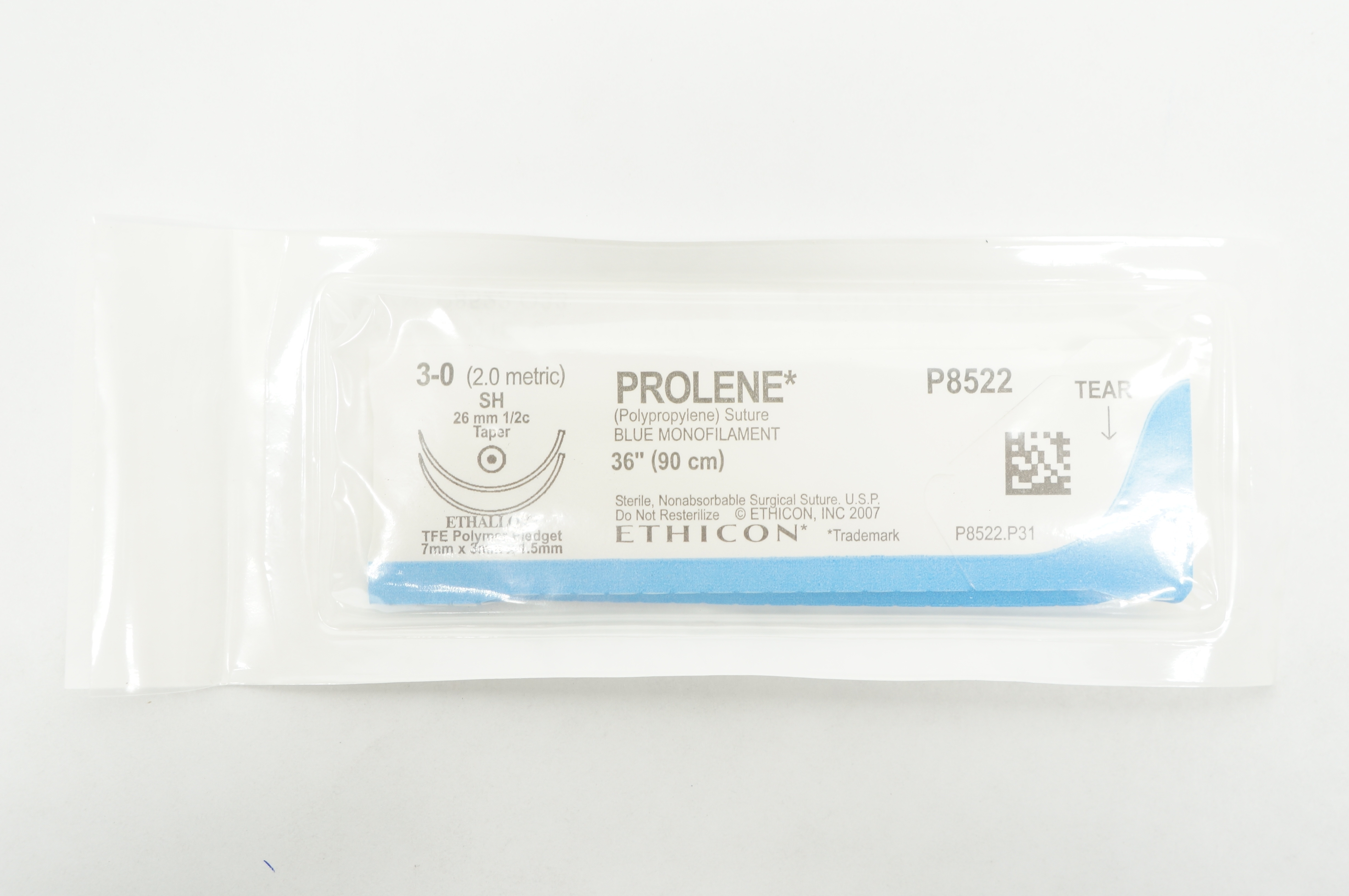 Ethicon P8522 3-0 PROLENE, Blue Monofilament, SH, 26mm 1/2c Taper, 36inch (x)