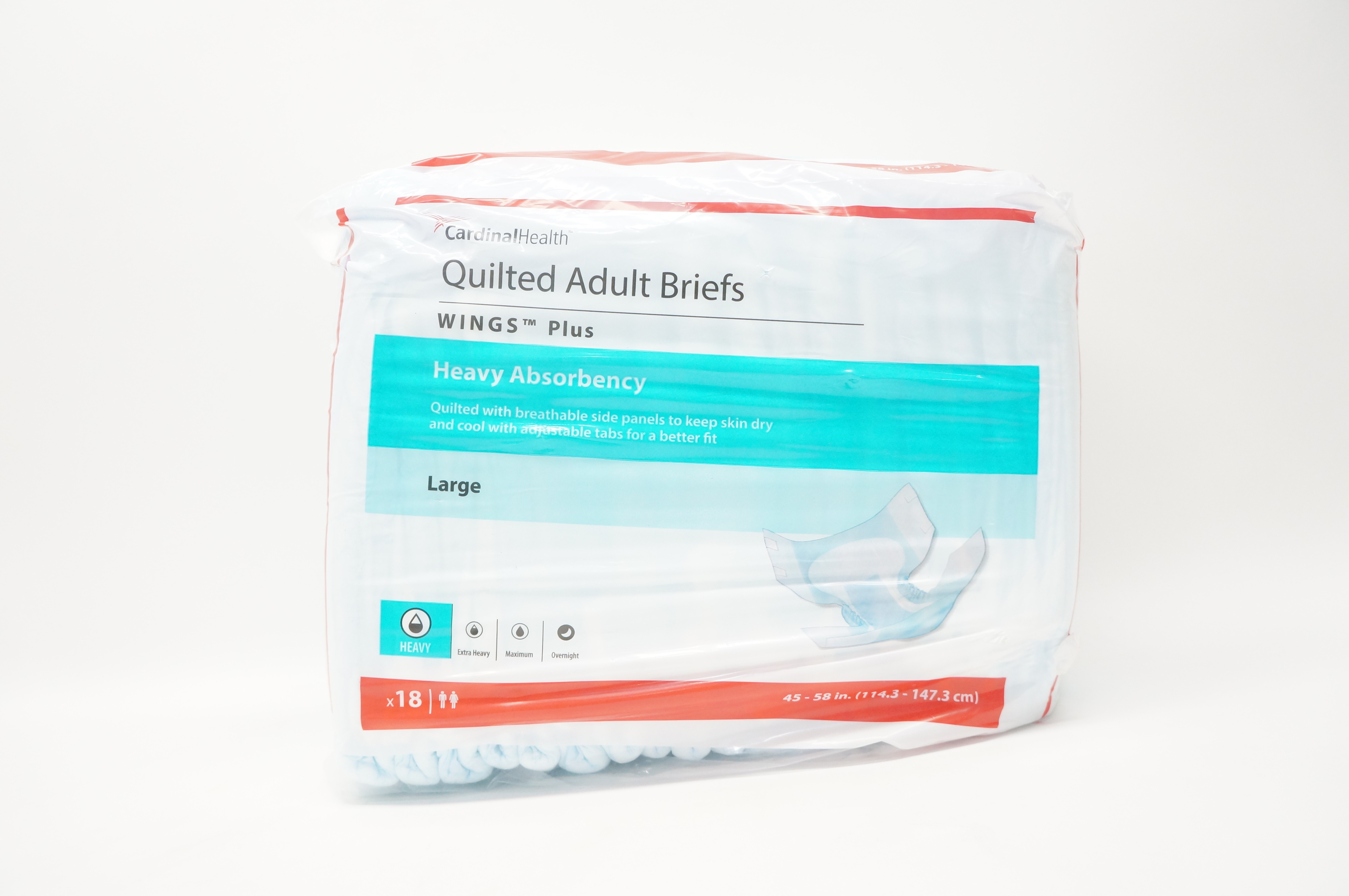 Cardinal Health 66034 Quilted Adult Briefs Wings Plus L, 45x58 inch - Pack of 18