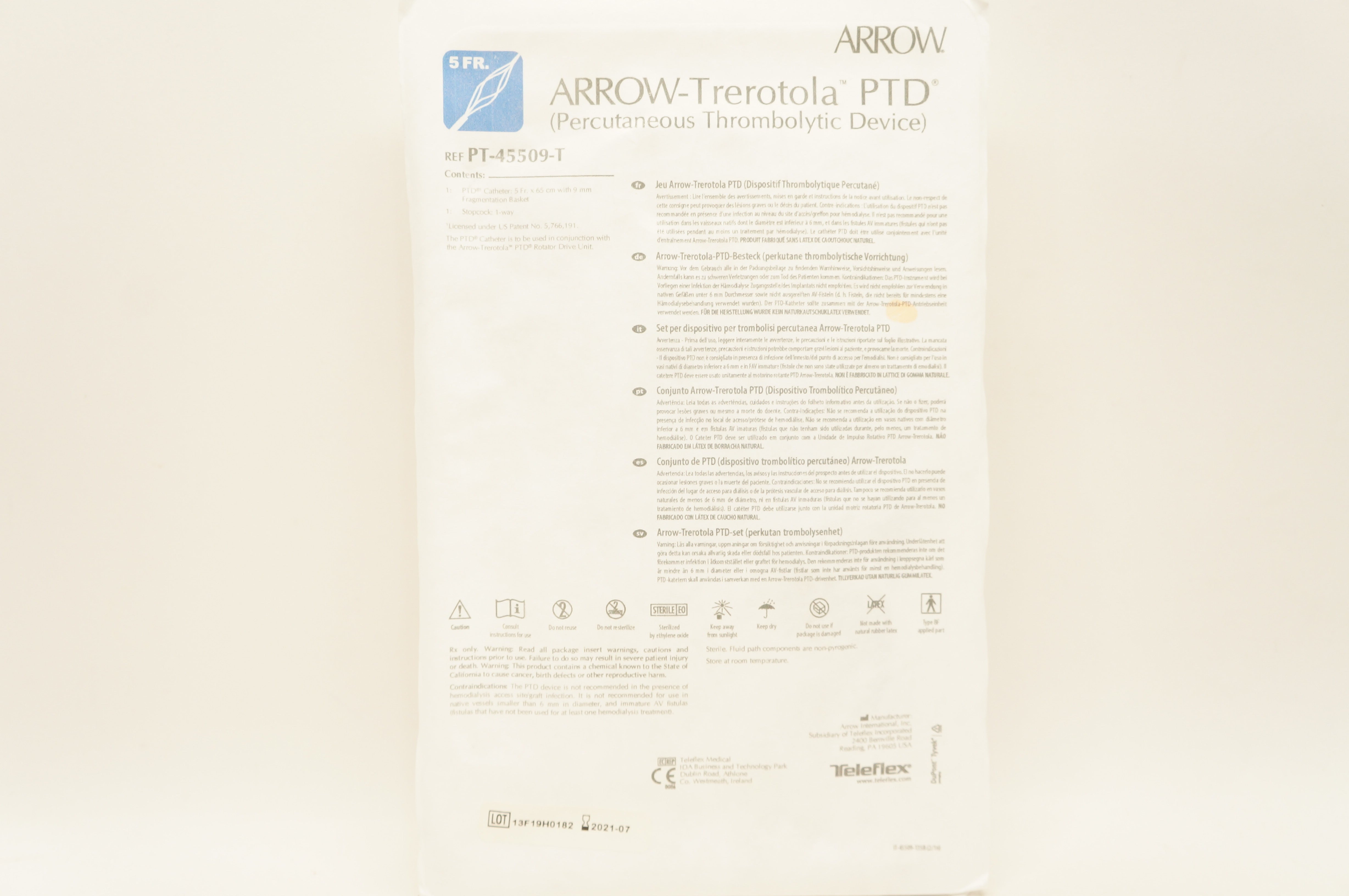 Teleflex PT-45509-T Arrow Trerotola Percutaneous Thrombolytic Device ...