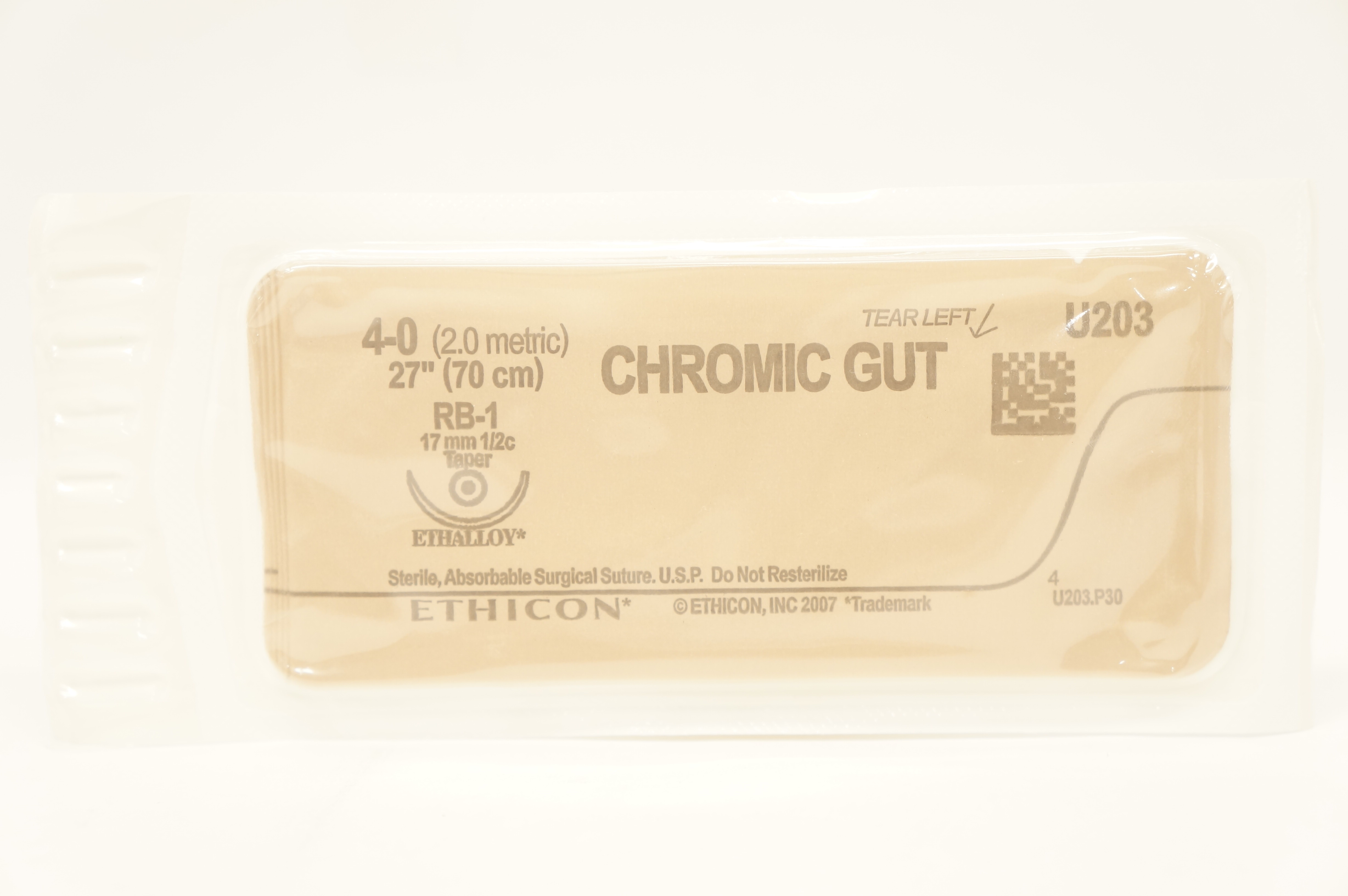 Ethicon U203 4-0 CHROMIC GUT Surgical Stre RB-1 17mm 1/2c Taper, 27inch (x)