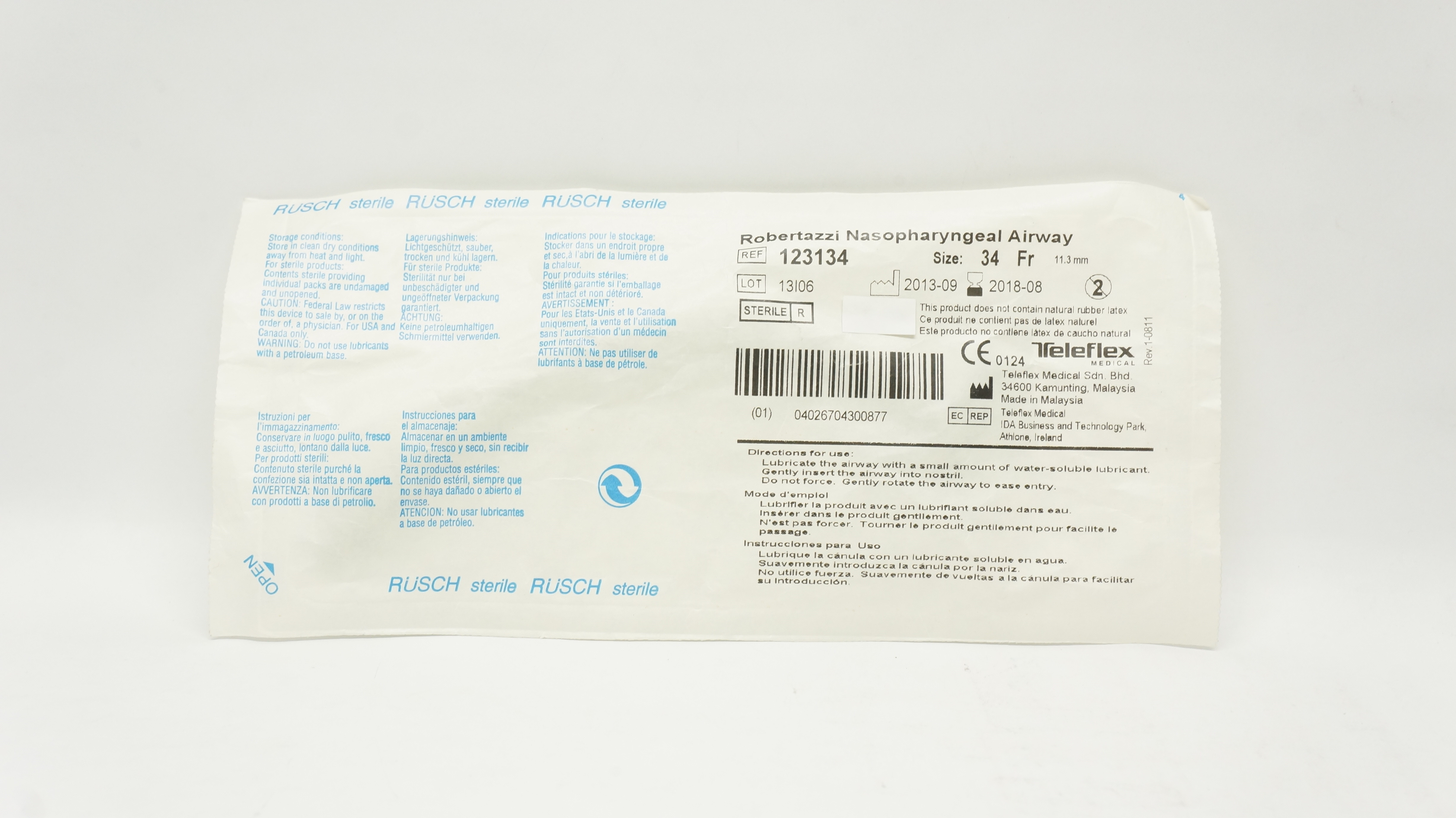 Teleflex 123134 Robertazzi Nasopharyngeal Airway 34Fr x 11.3mm OD (x)