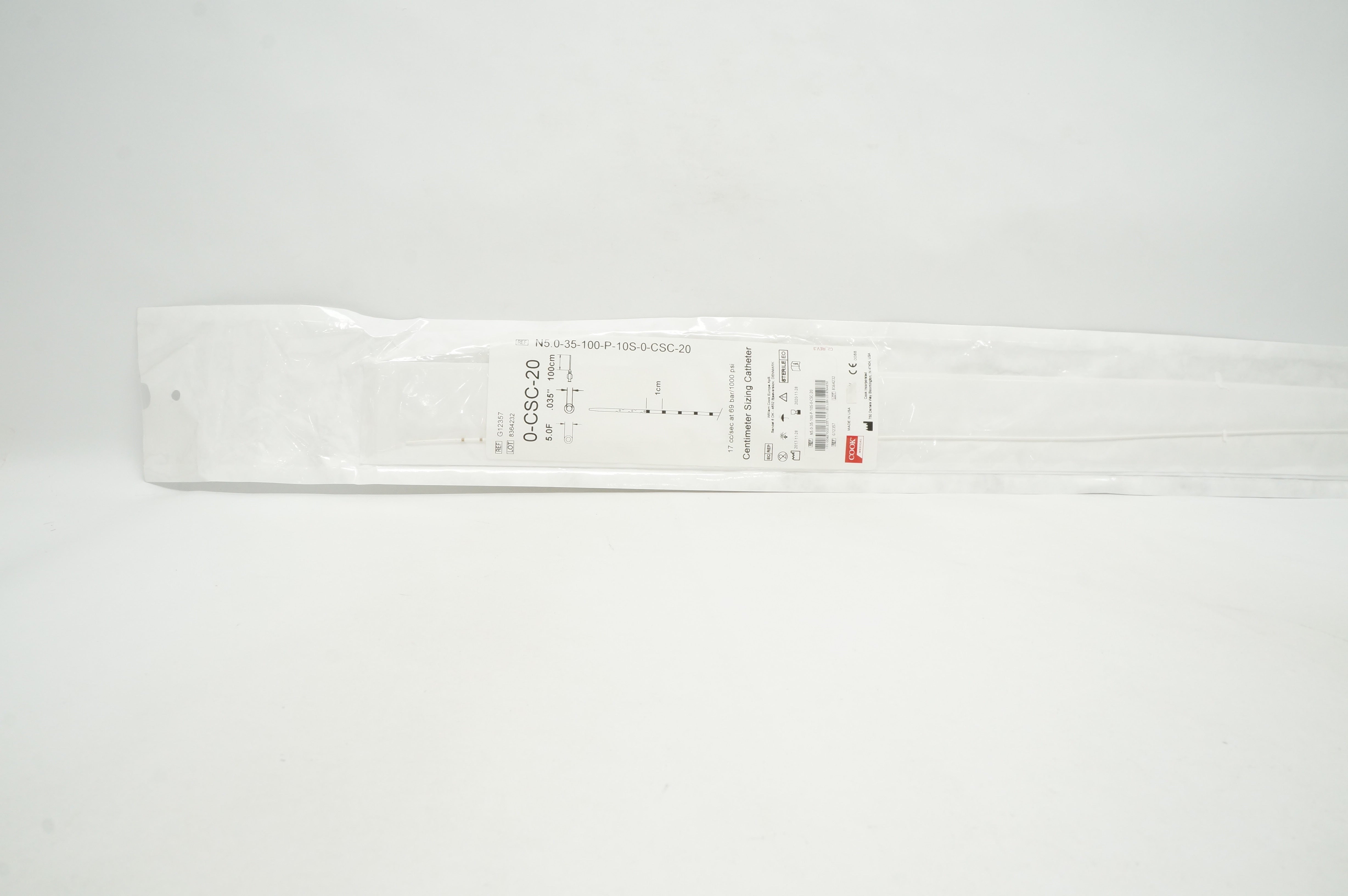 Cook Medical G12357 0-CSC-20 Centimeter Sizing Cath. 5.0F x 0.035in. x 100cm (x)