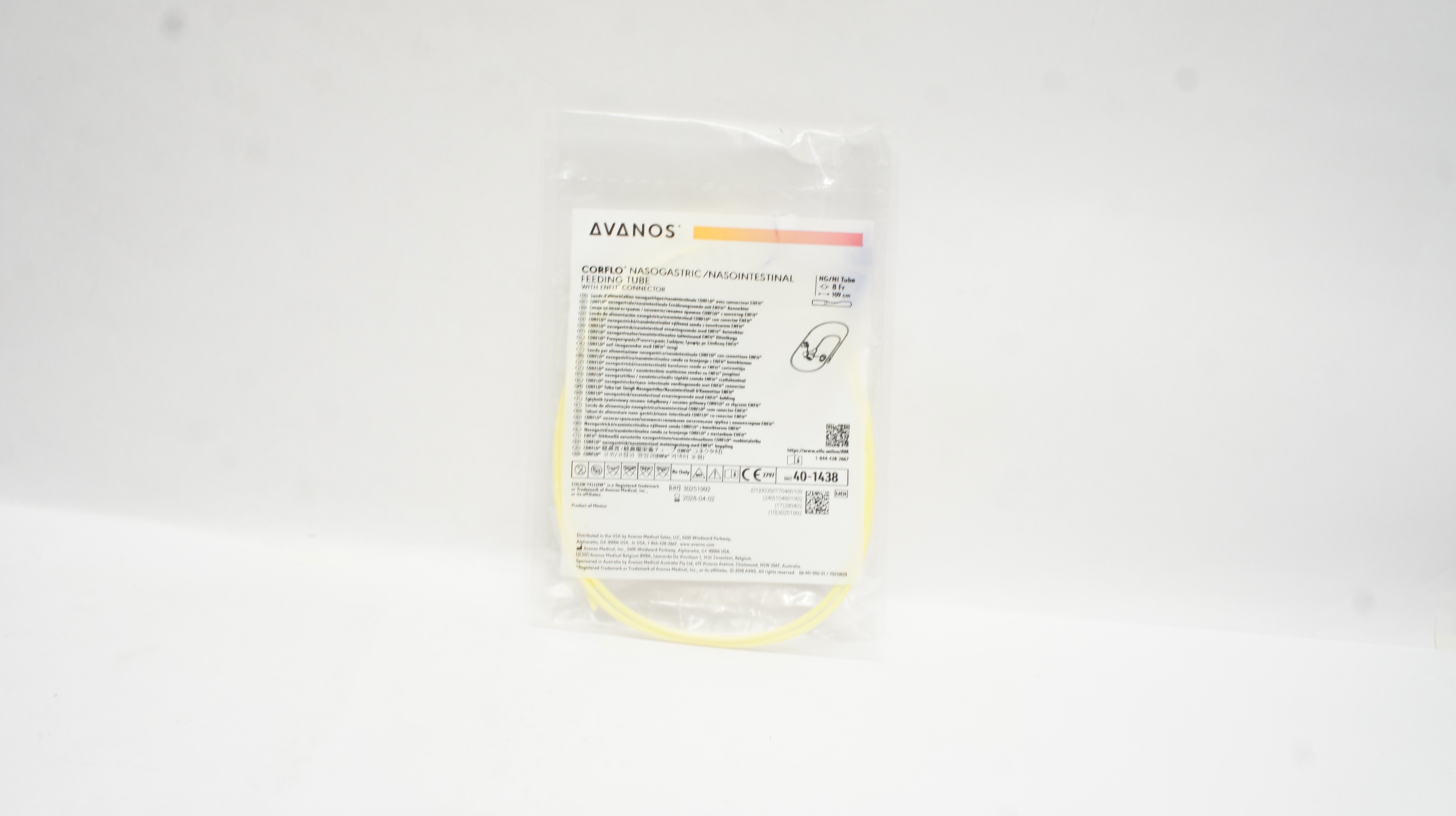Avanos 40-1438 Corflo Nasogastric/Nasointestinal,Feeding Tube W/Tube Connector