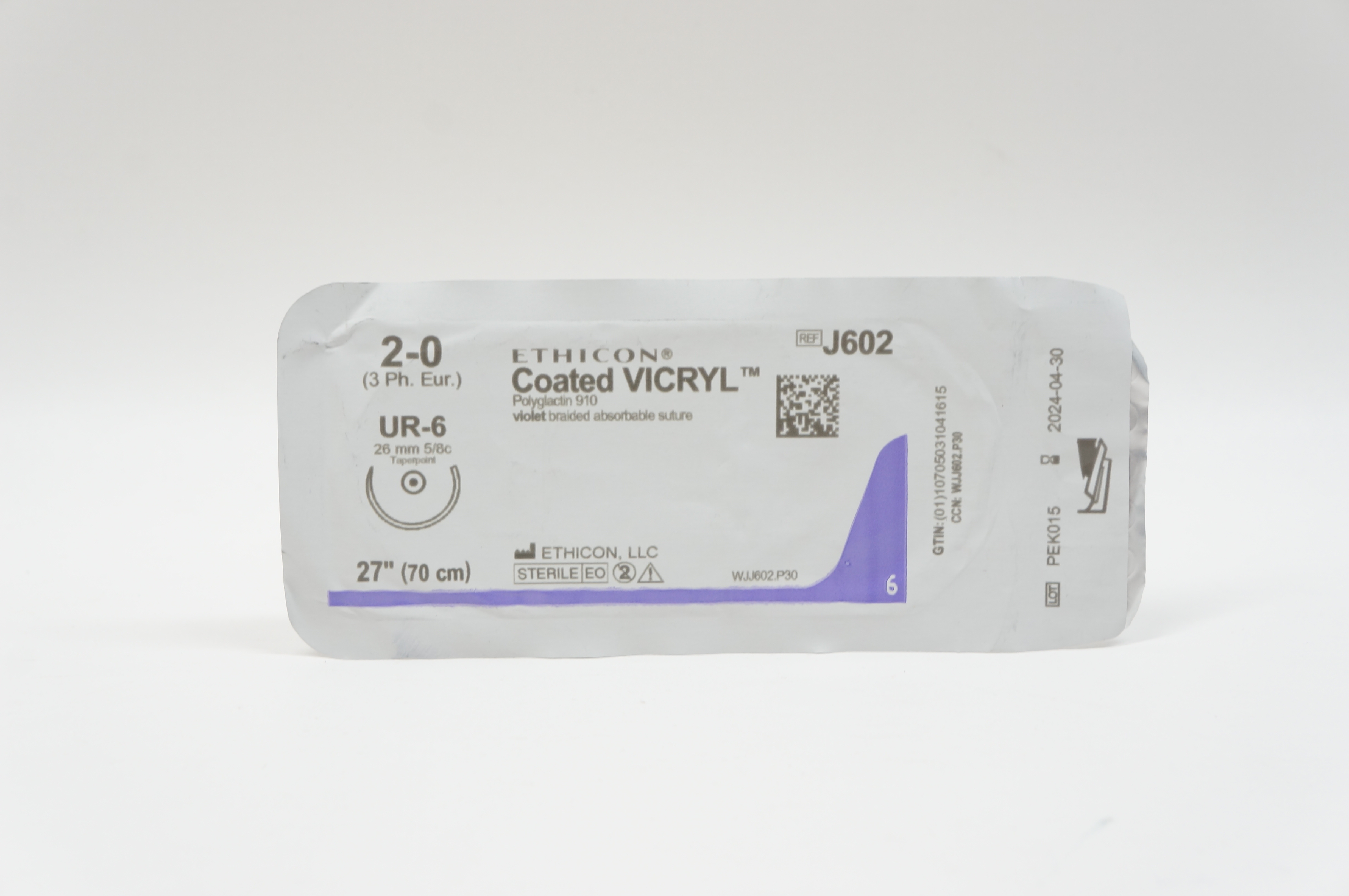 Ethicon J602 2-0 VICRYL, UR-6, 26mm 5/8c Taperpoint, 27inch