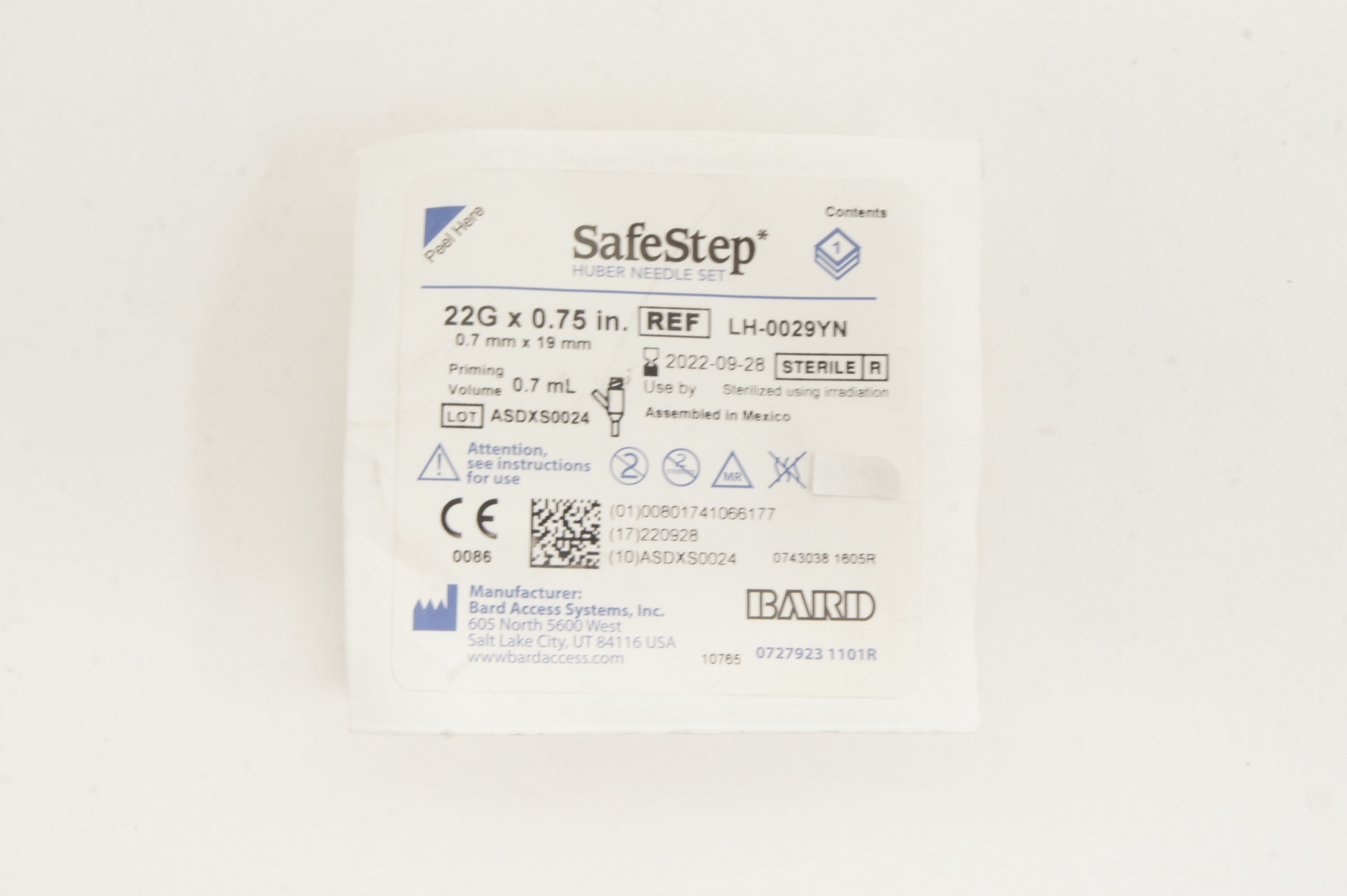 Bard LH-0029YN SafeStep 22G x 0.75inch Priming Volume 0.7ml with Y-Site