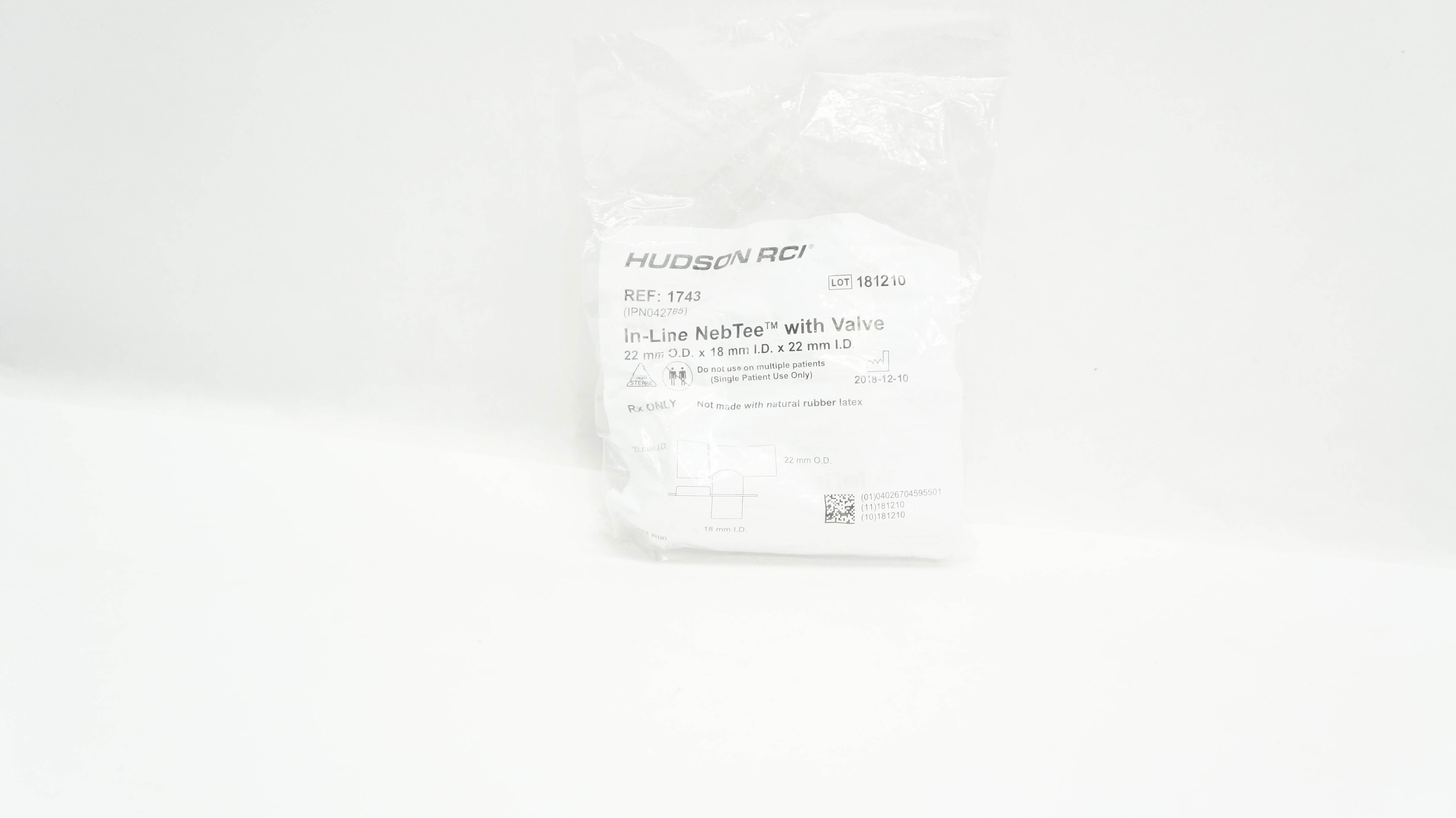 Hudson RCI 1743 In-Line NebTee with Valve 22mm O.D. x 18mm I.D. x 22mm I.D.