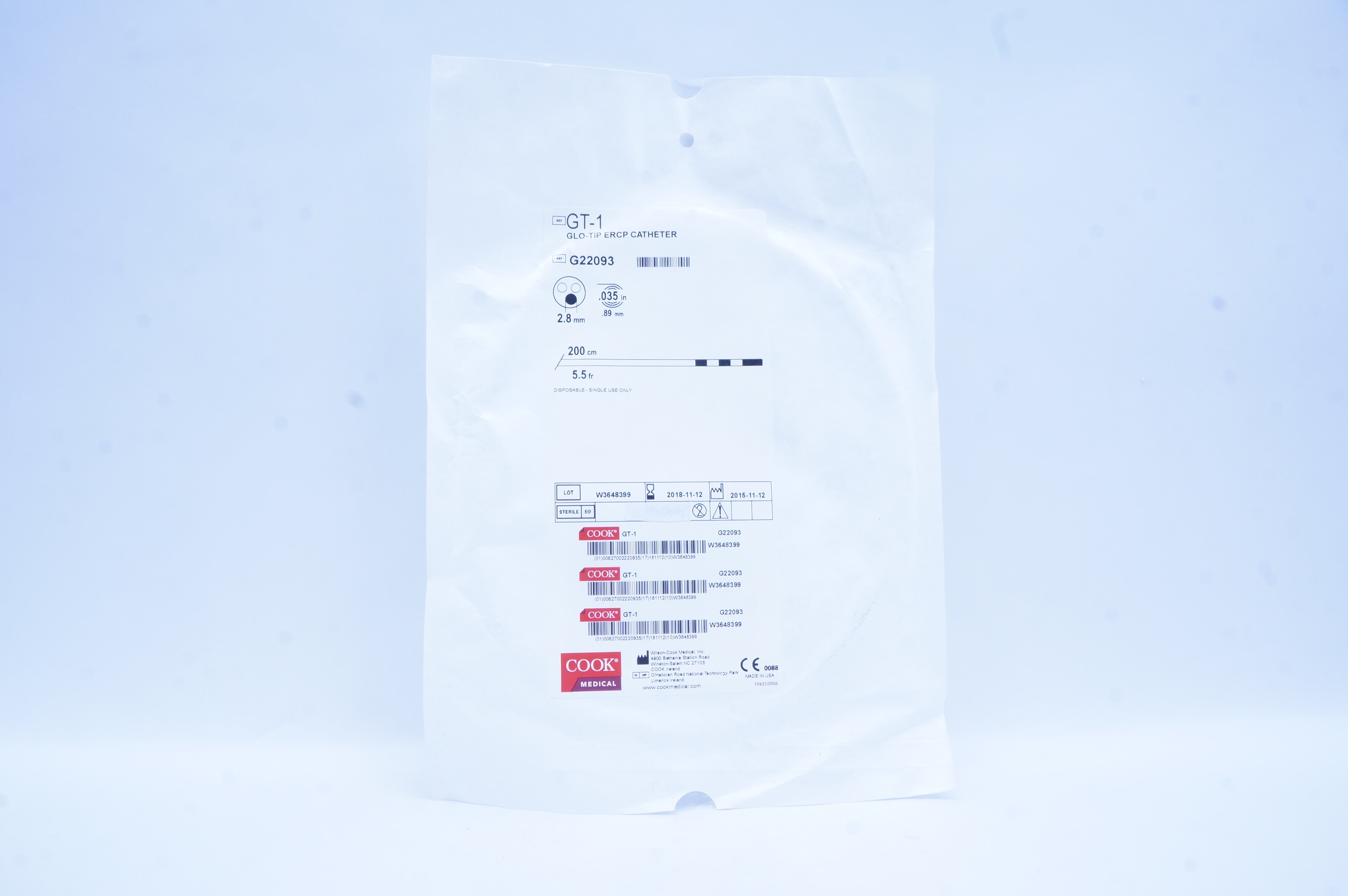 Cook Medical G22093 GLO-Tip ERCP Cath. 5.5Fr x 200cm (x)