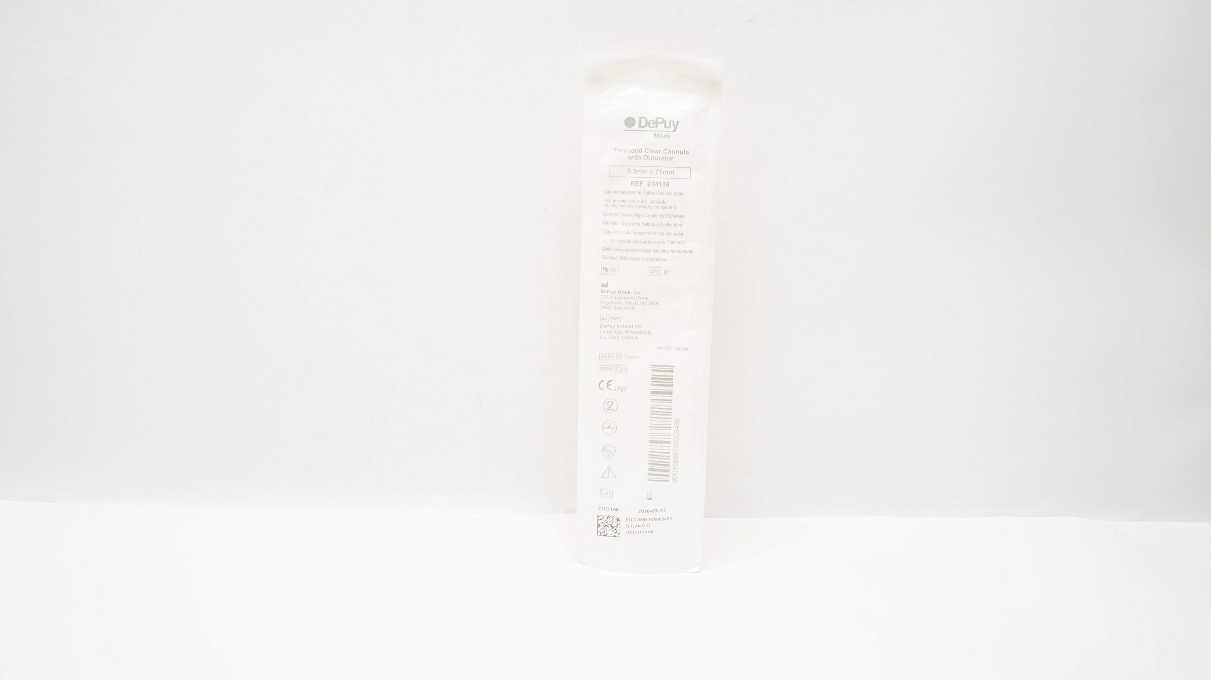 DePuy 214108 Mitek Threaded Clear Cannula with Obturator 5.5 x 7.5 mm