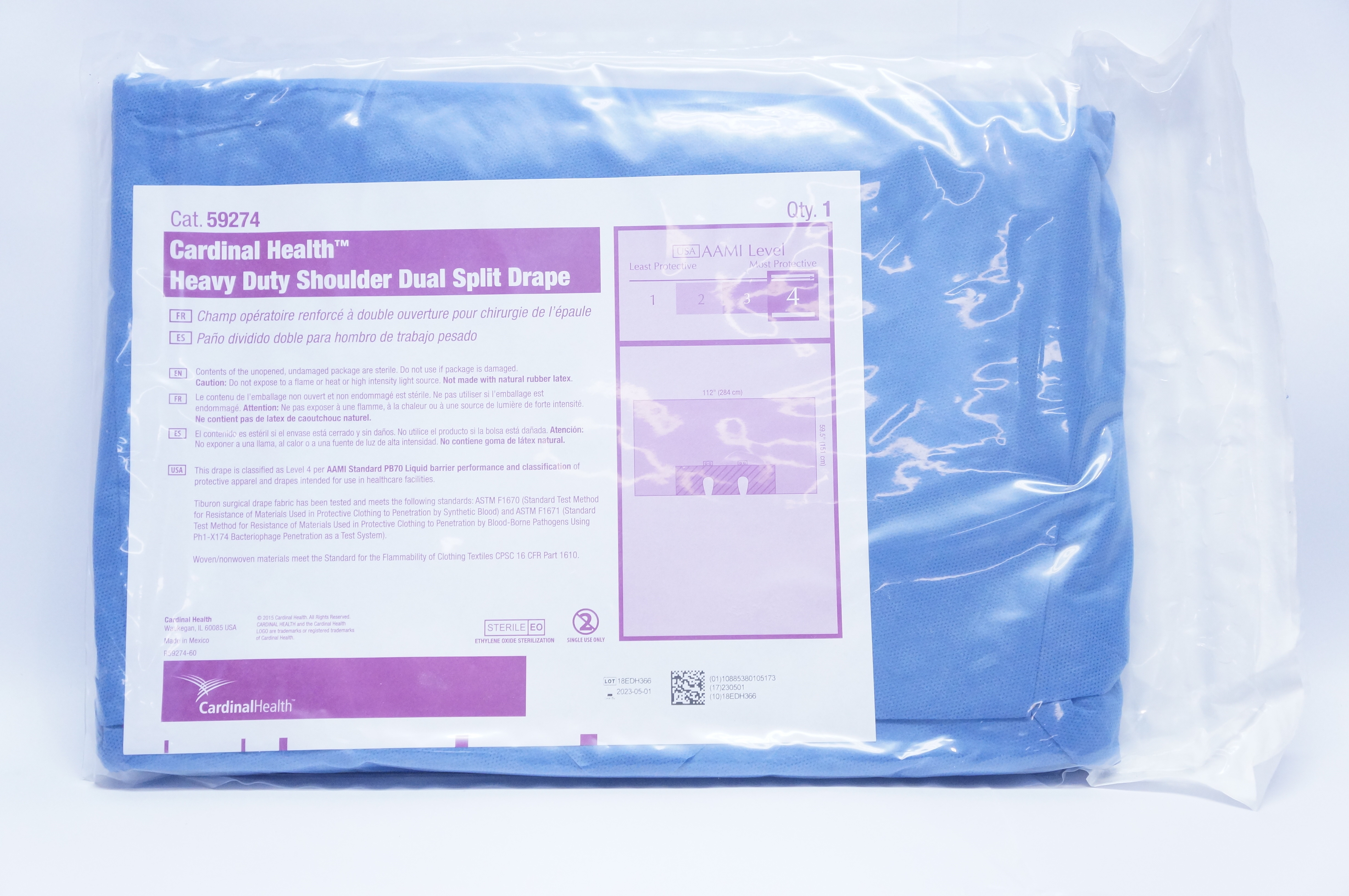 Cardinal Health 59274 Heavy Duty Shoulder Dual Split Drape Level 4 112 x 59.5in