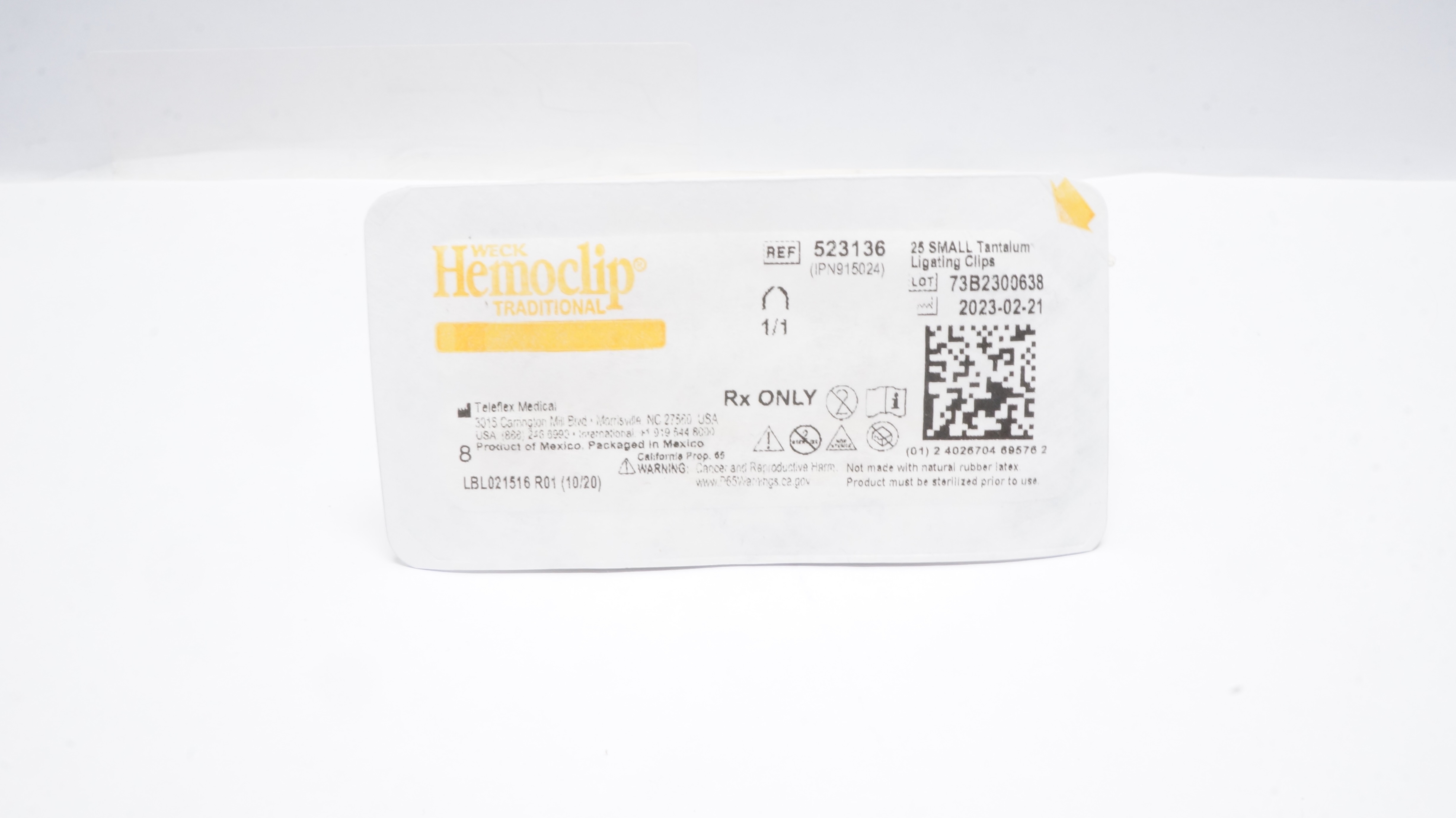 Teleflex 523136 Weck Hemoclip Traditional 1/1 Tantalum Ligating Clip M-Pack of25
