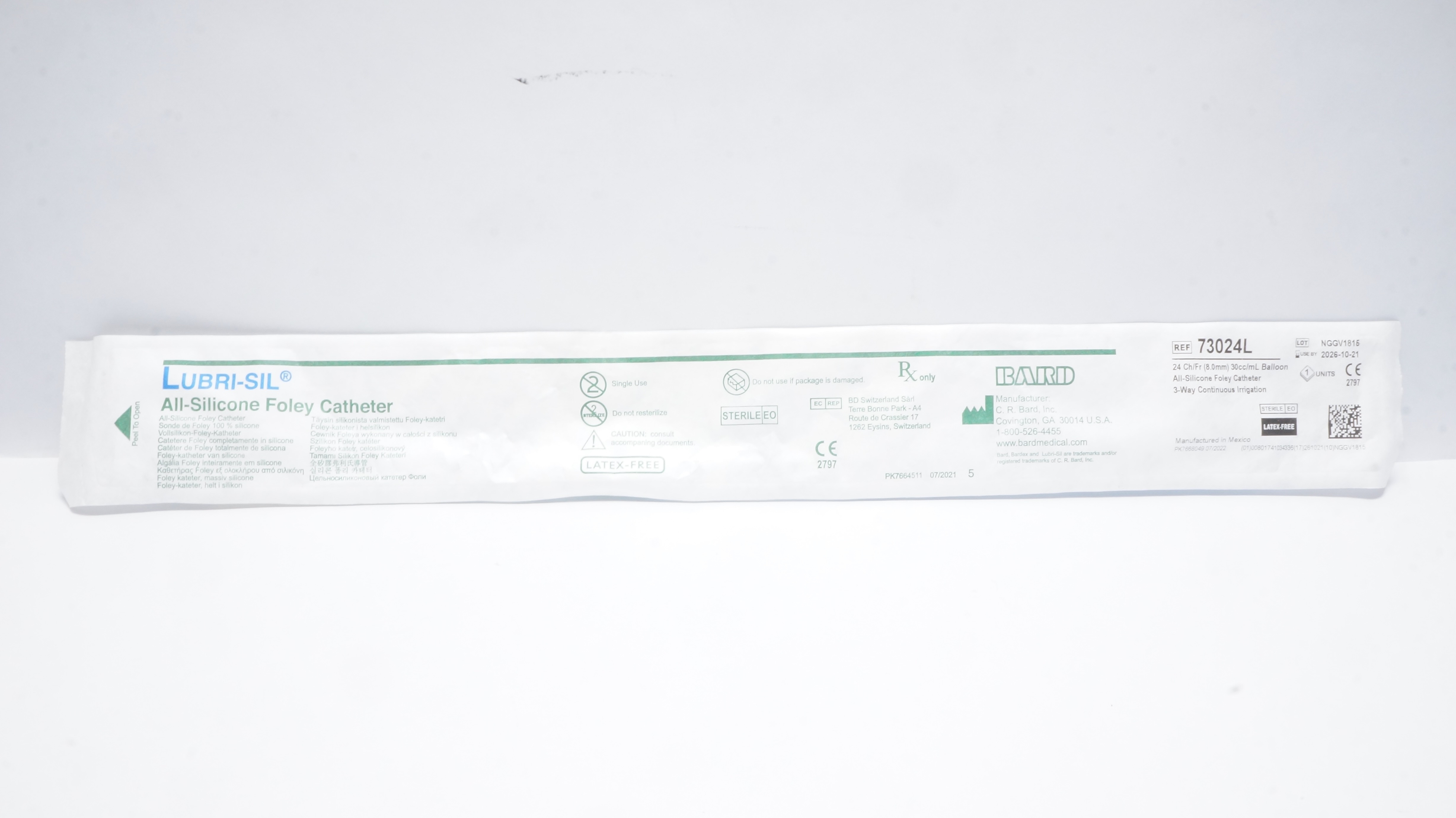 Bard 73024L Lubri-Sil All-Silicone Foley Cath. 24Ch/Fr 30cc/mL Balloon