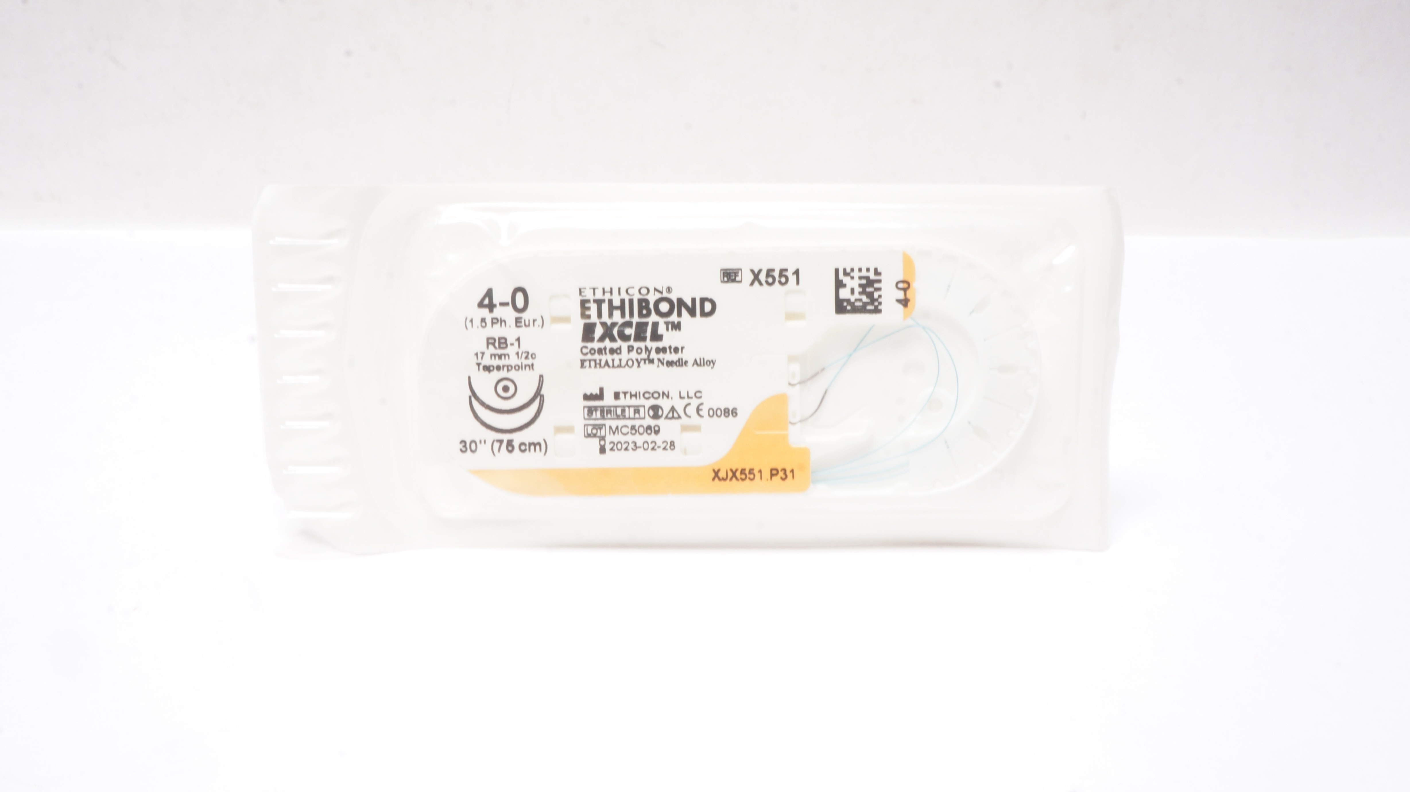 Ethicon X551 4-0 ETHIBOND EXCEL, RB-1, 17mm 1/2c Taper, 30inch (x)