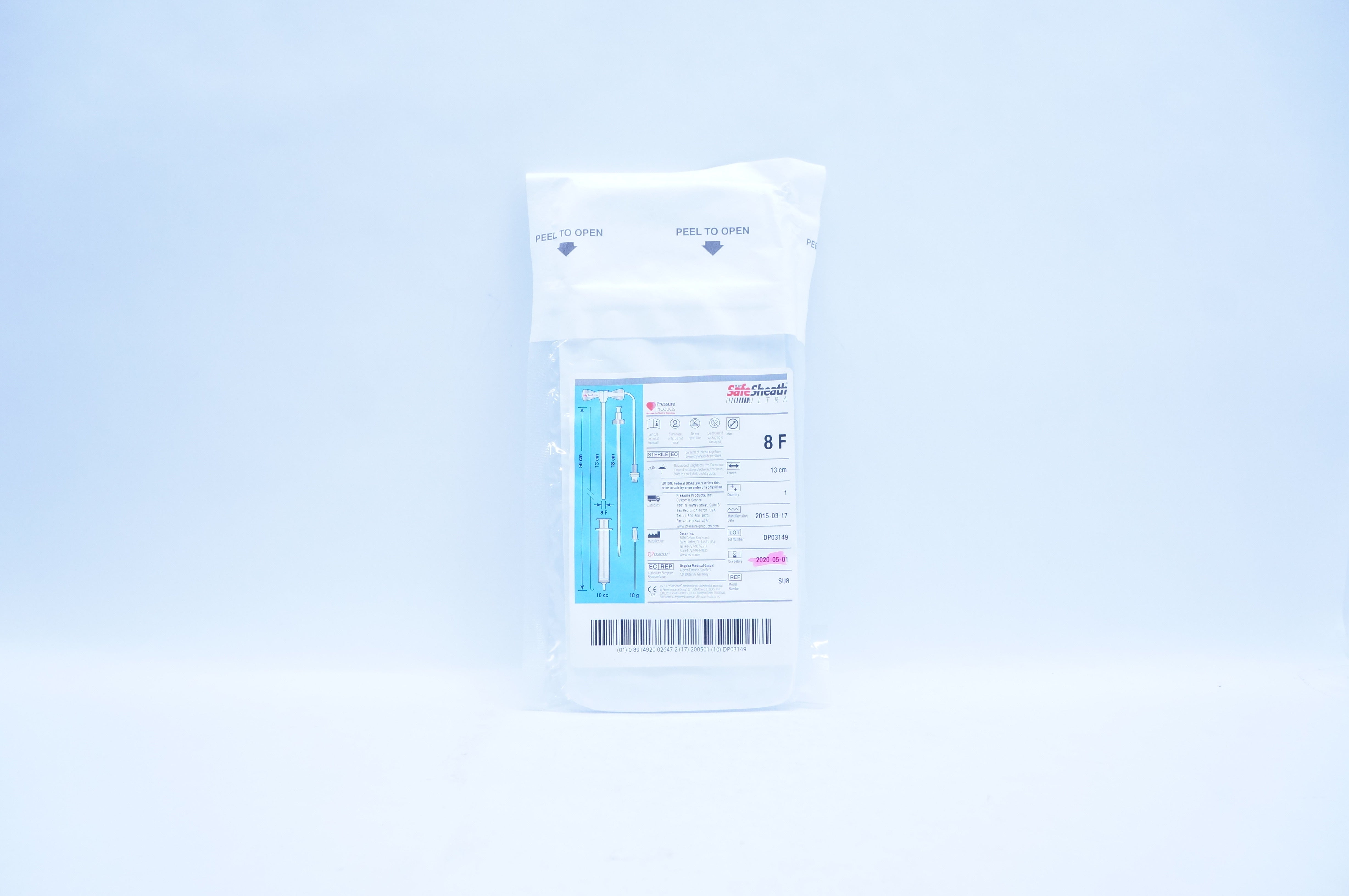 Oscor SU8 SafeSheath Ultra Hemostatic Splittable Sheath 8F x 13cm (x)