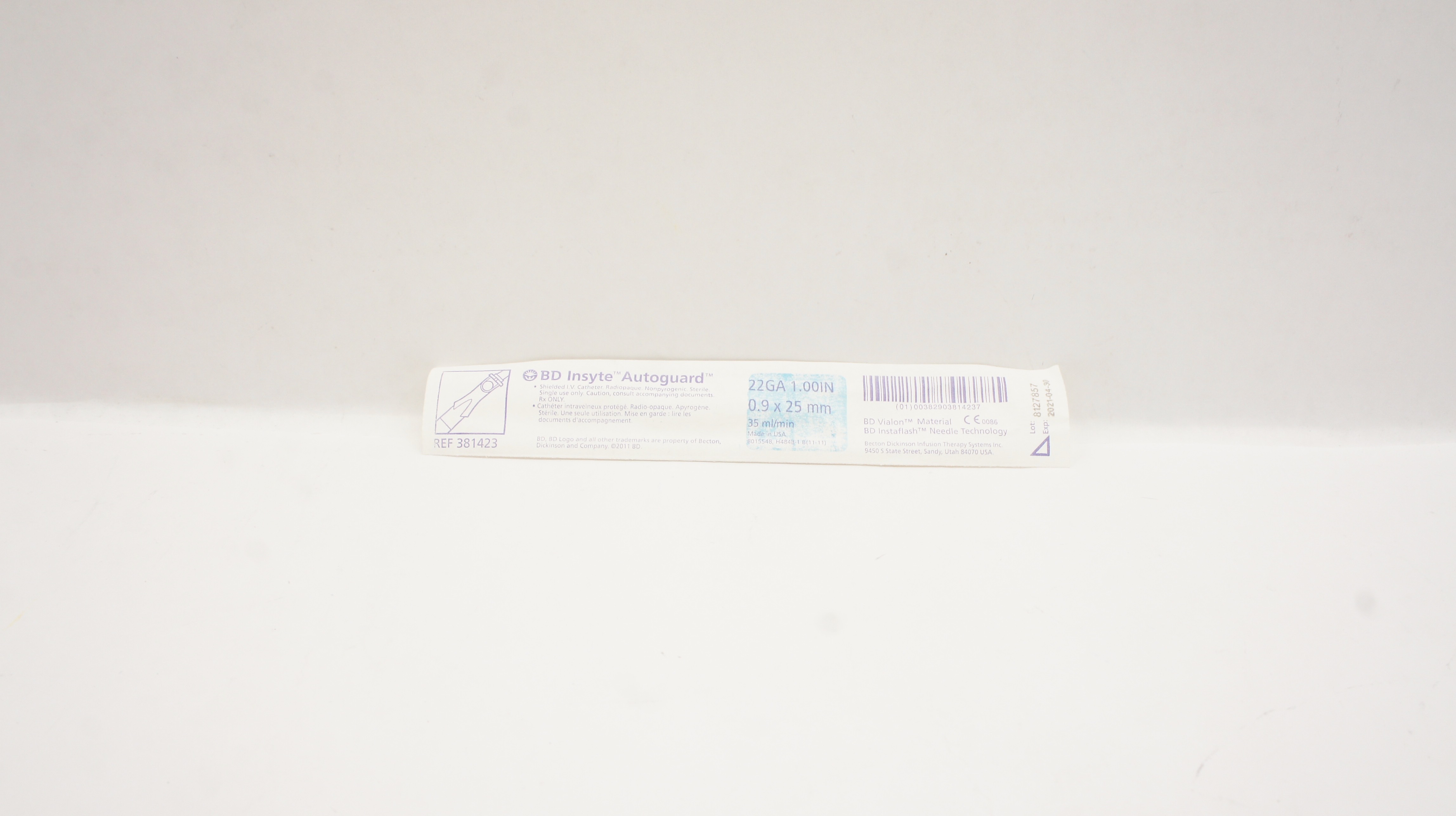 BD 381423 Insyte Autoguard Shielded IV Cath. 22Ga x 1.00 inch x 35 ml/min (x)