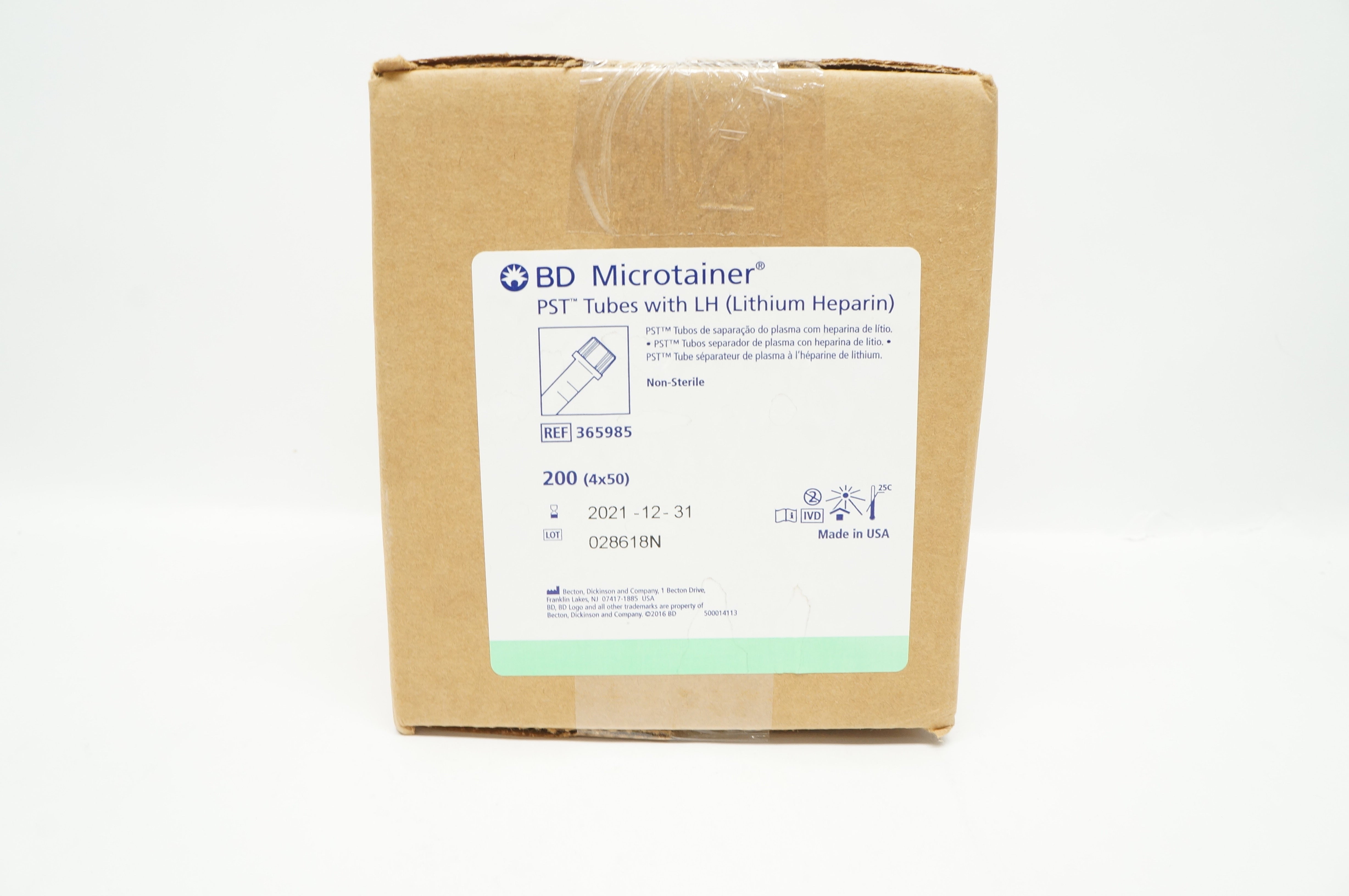 BD 365985 Microtainer PST Tubes with Lithium Heparin - Case of 200
