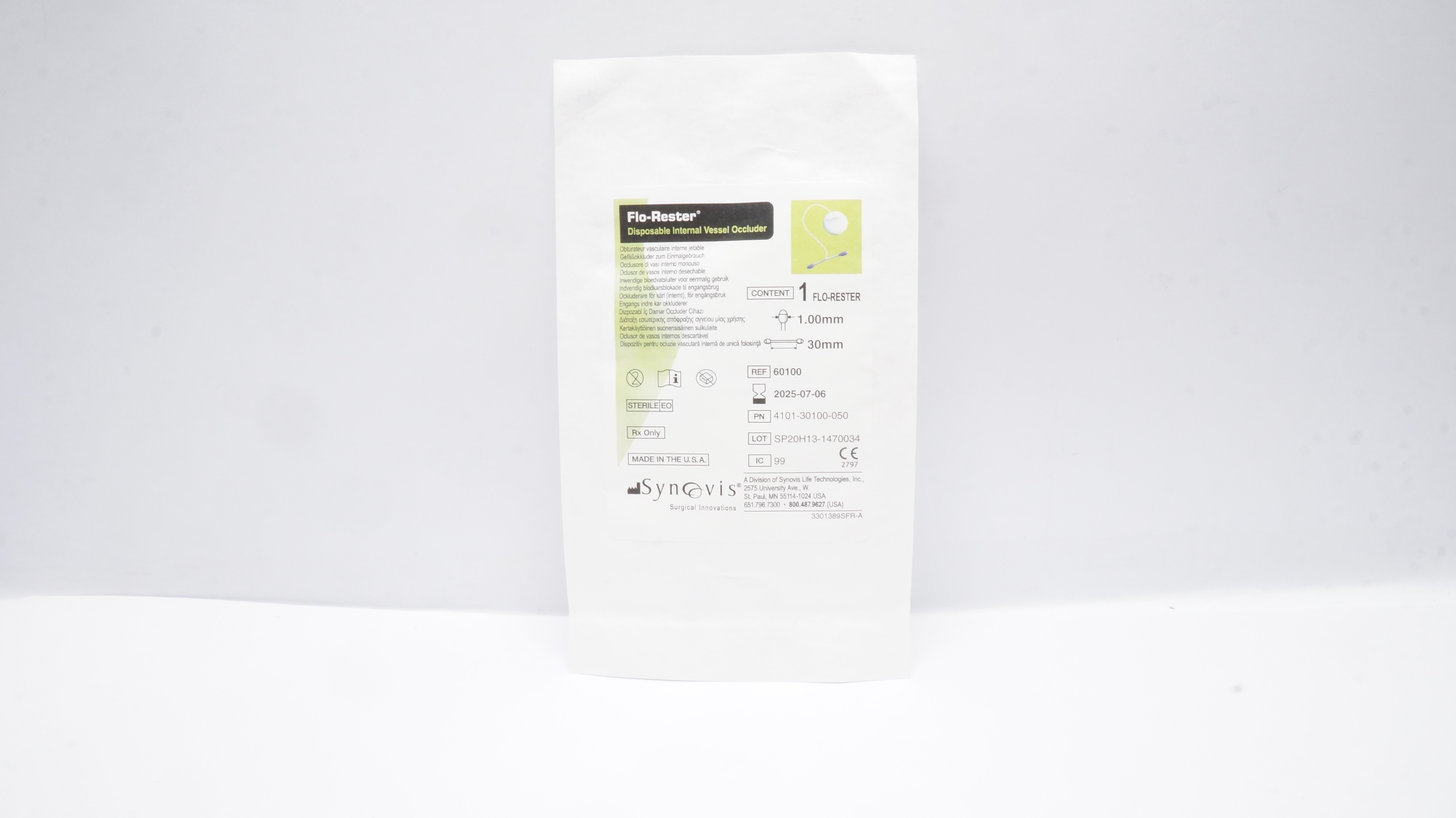 Synovis 60100 Flo-Rester Disposable Internal Vessel Occluder 1.00mm x 30mm
