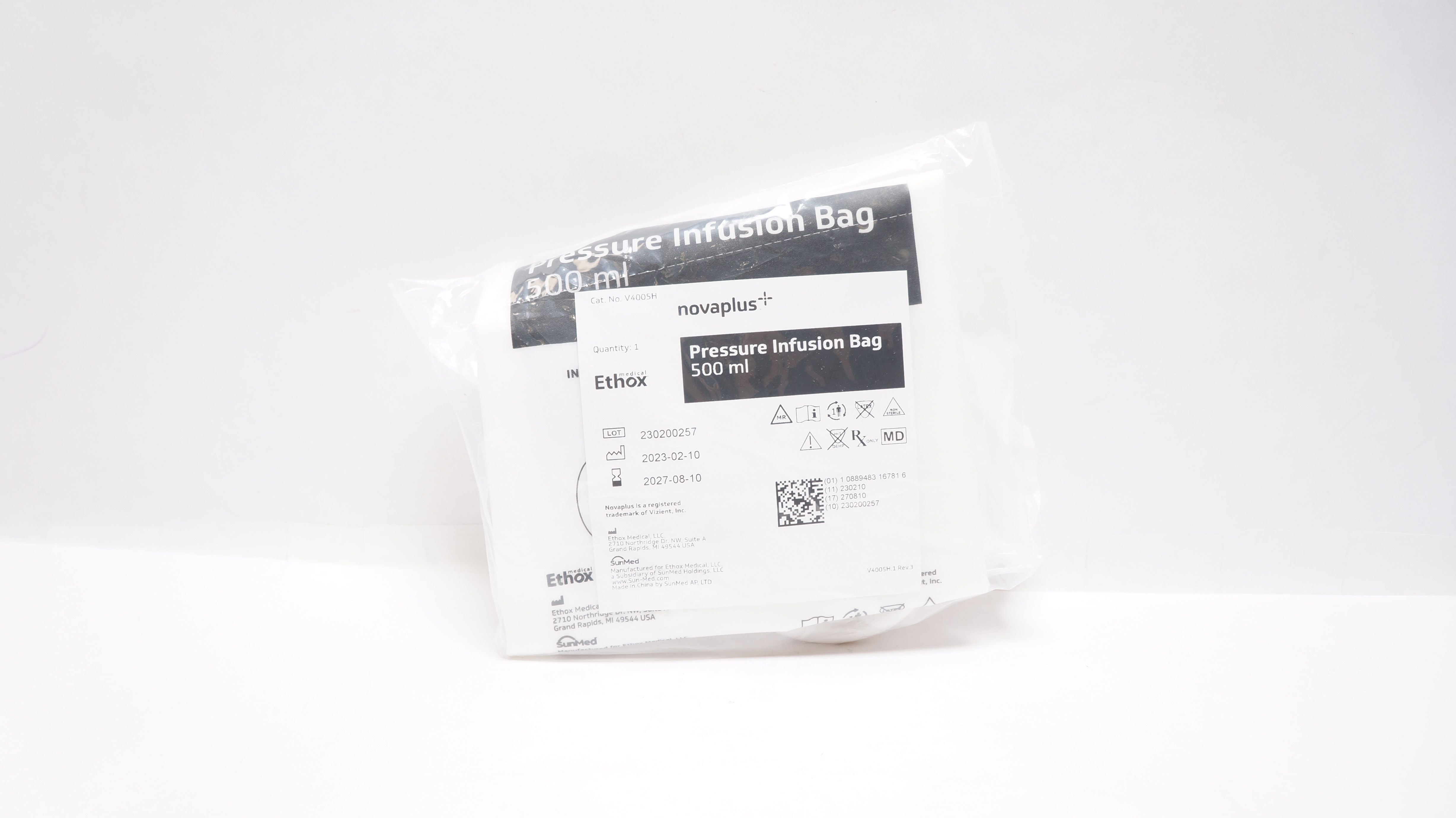 SunMed V4005H Ethox Novaplus Pressure Infusion Bag 500mL