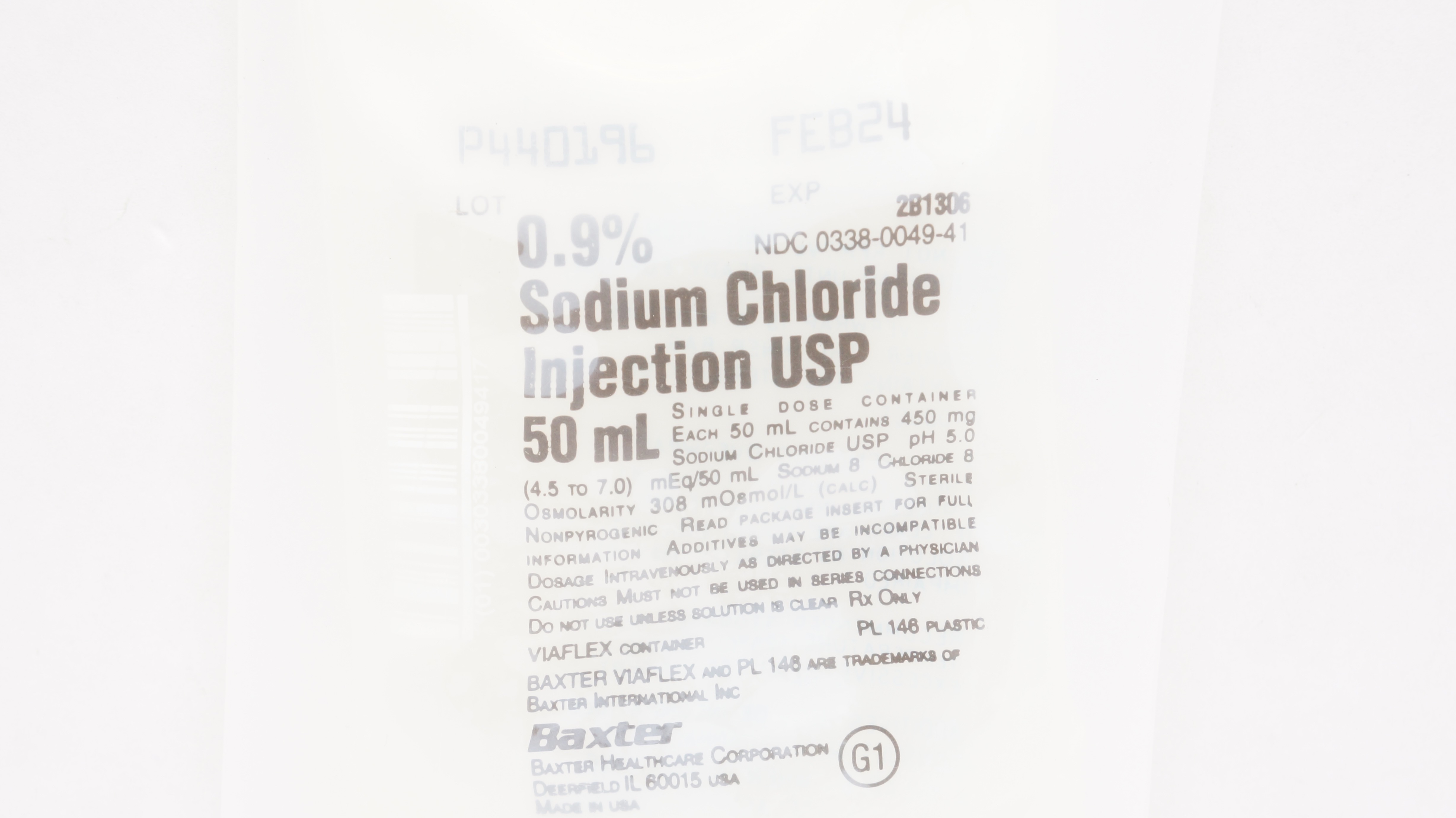Baxter 2B1306 0.9% Sodium Chloride Injection USP 50ml