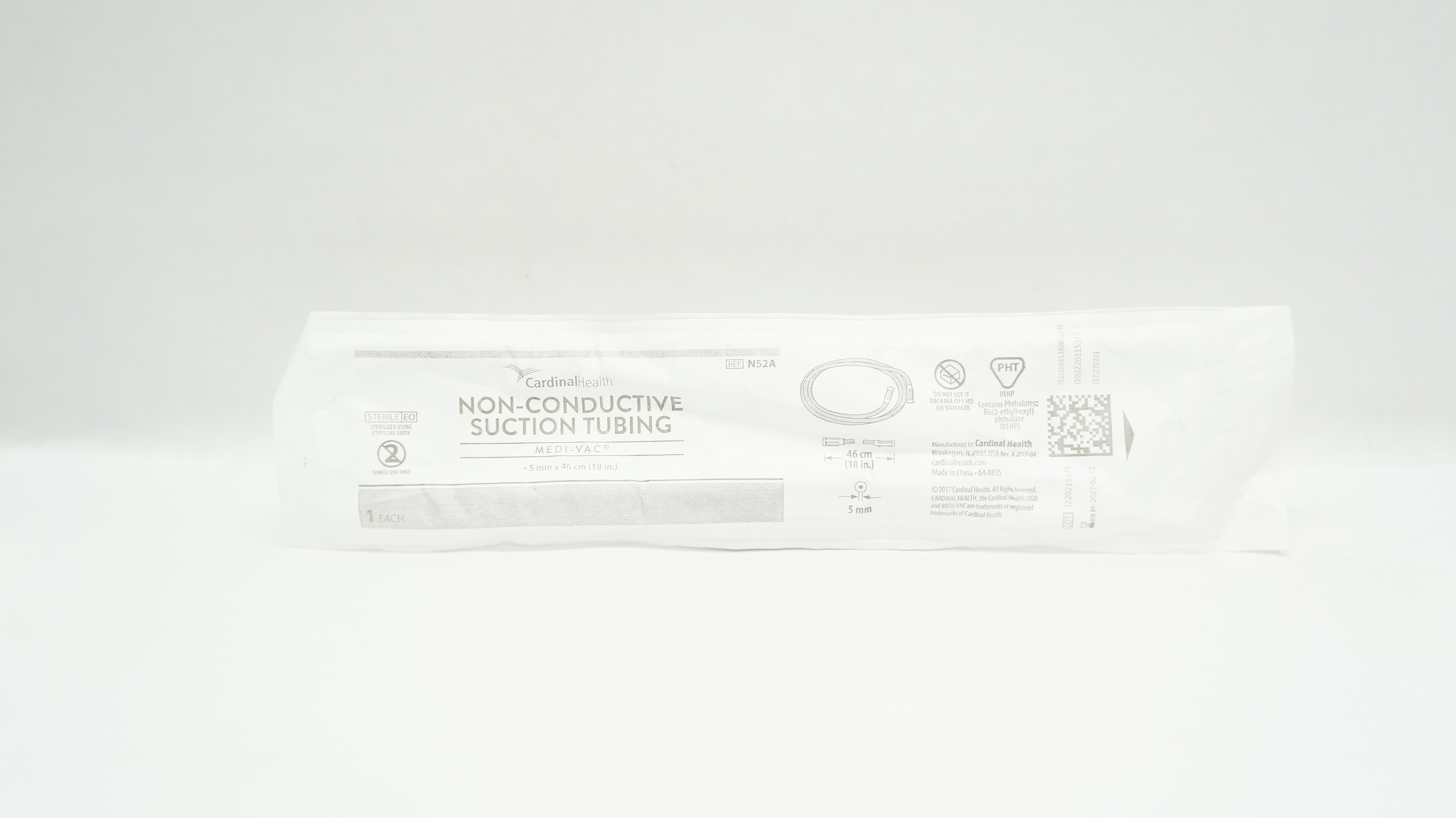 Cardinal Health N52A Medi-Vac Non-Conductive Suction Tubing 5mm x 18inch