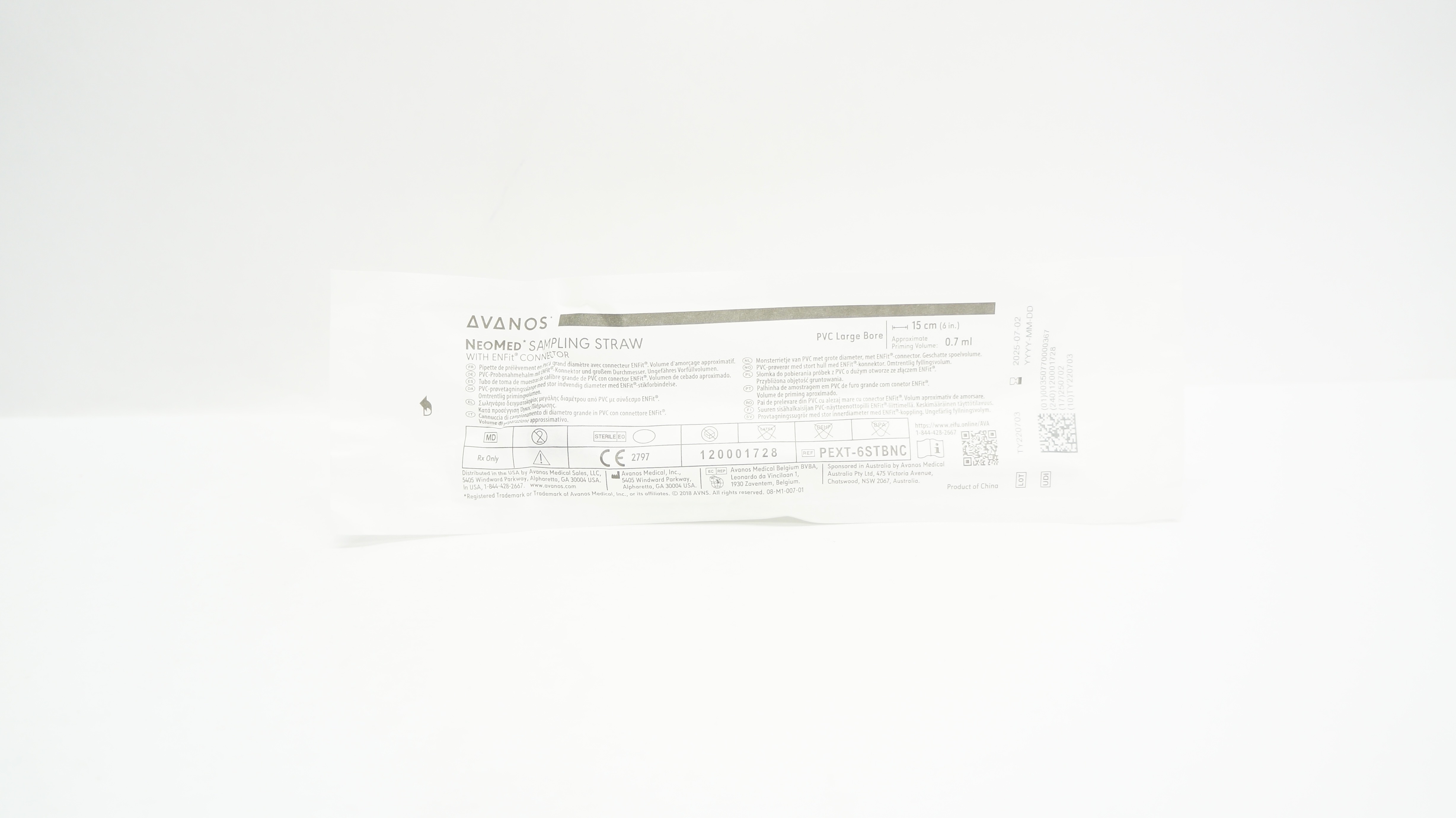 Avanos PEXT-6STBNC NeoMed Sampling Straw PVC Large Bore 0.7mL x 6inch