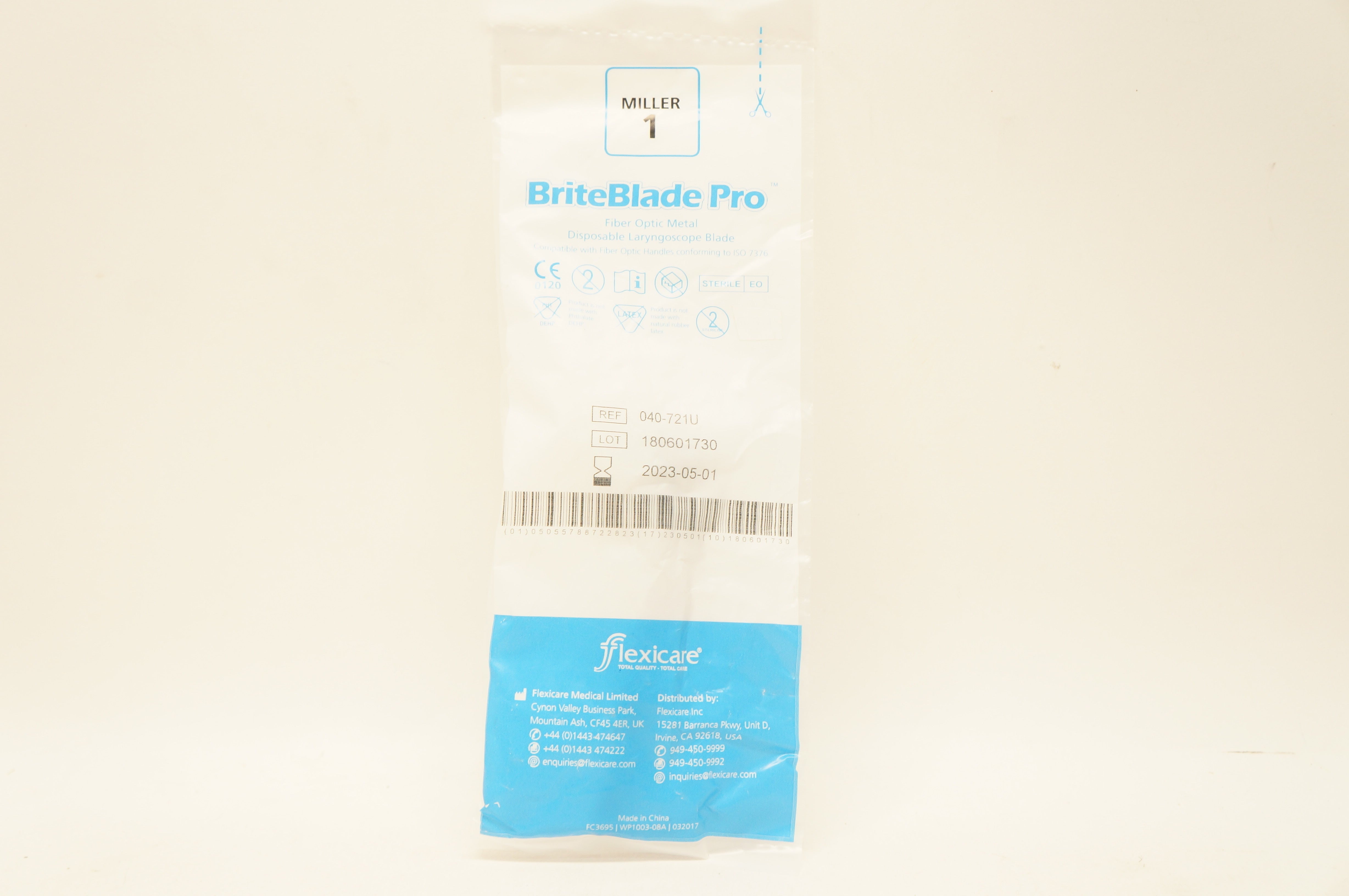 Flexicare 040-721U Brite Blade Pro Single-Use Fiber Optic Miller 1