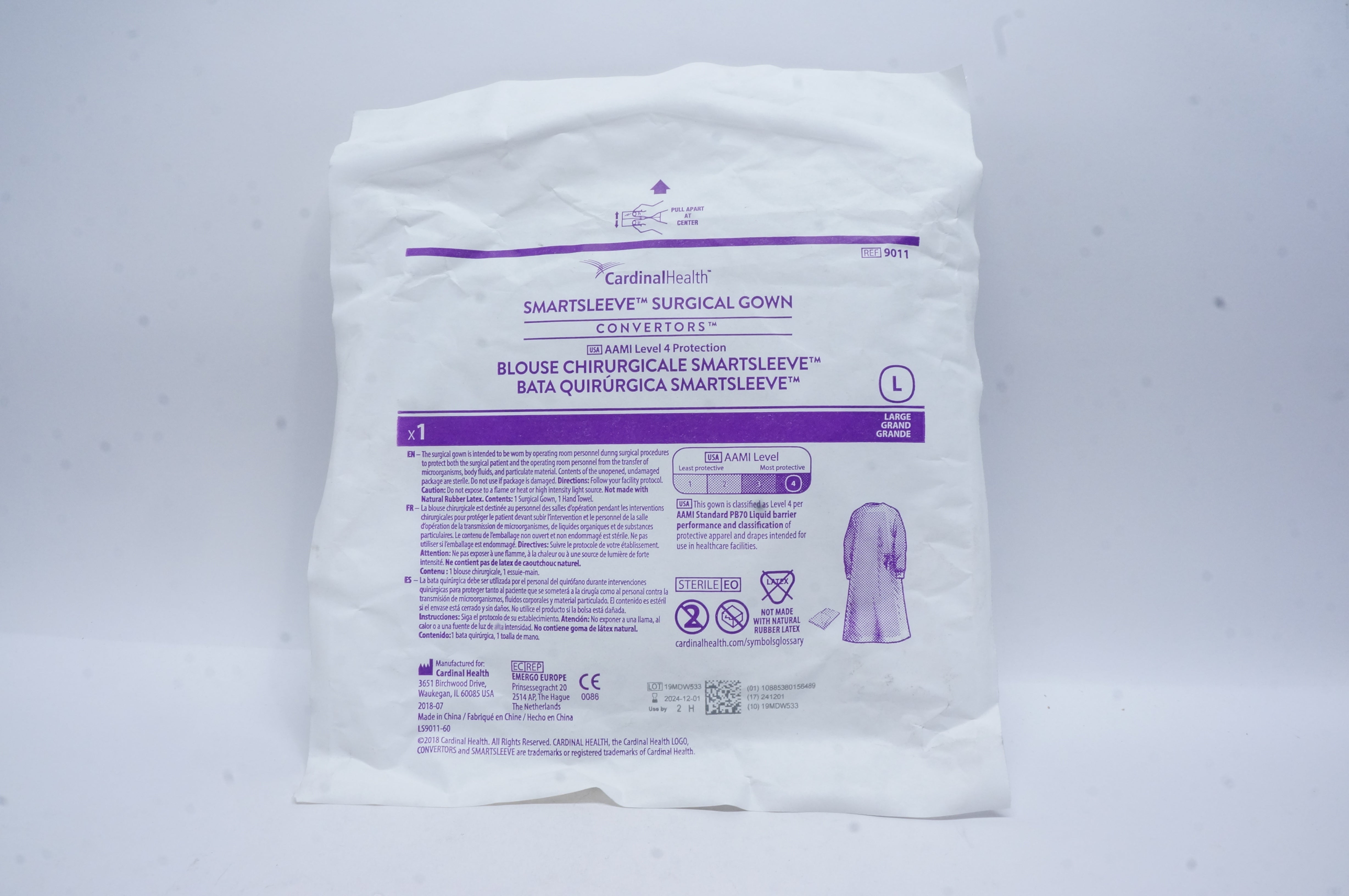 Cardinal Health 9011 SMARTSLEEVE Surgical Gown, Large ~ Lot of 4