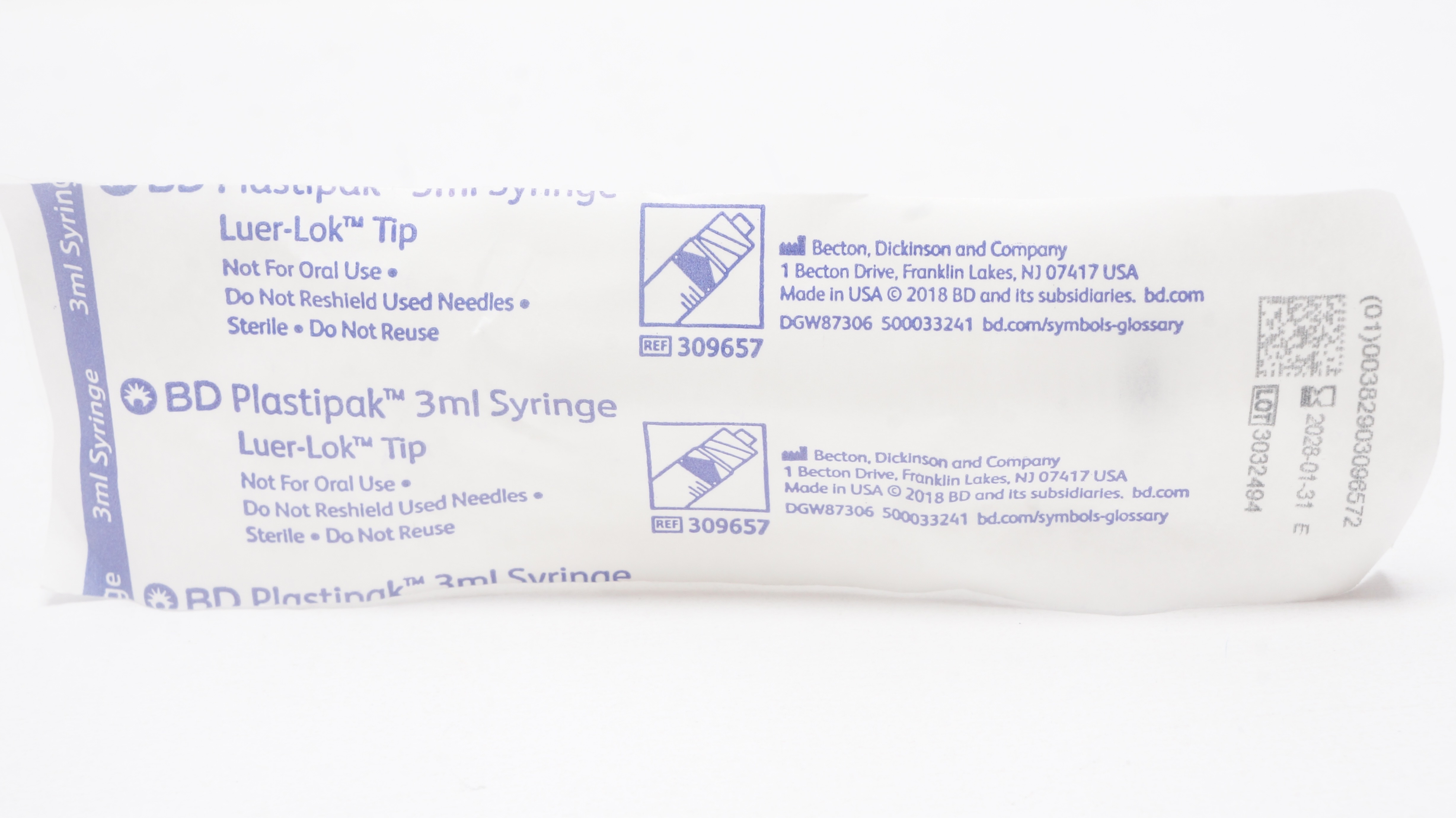 BD 309657 Plastipak Luer-Lok Tip Syringe 3mL