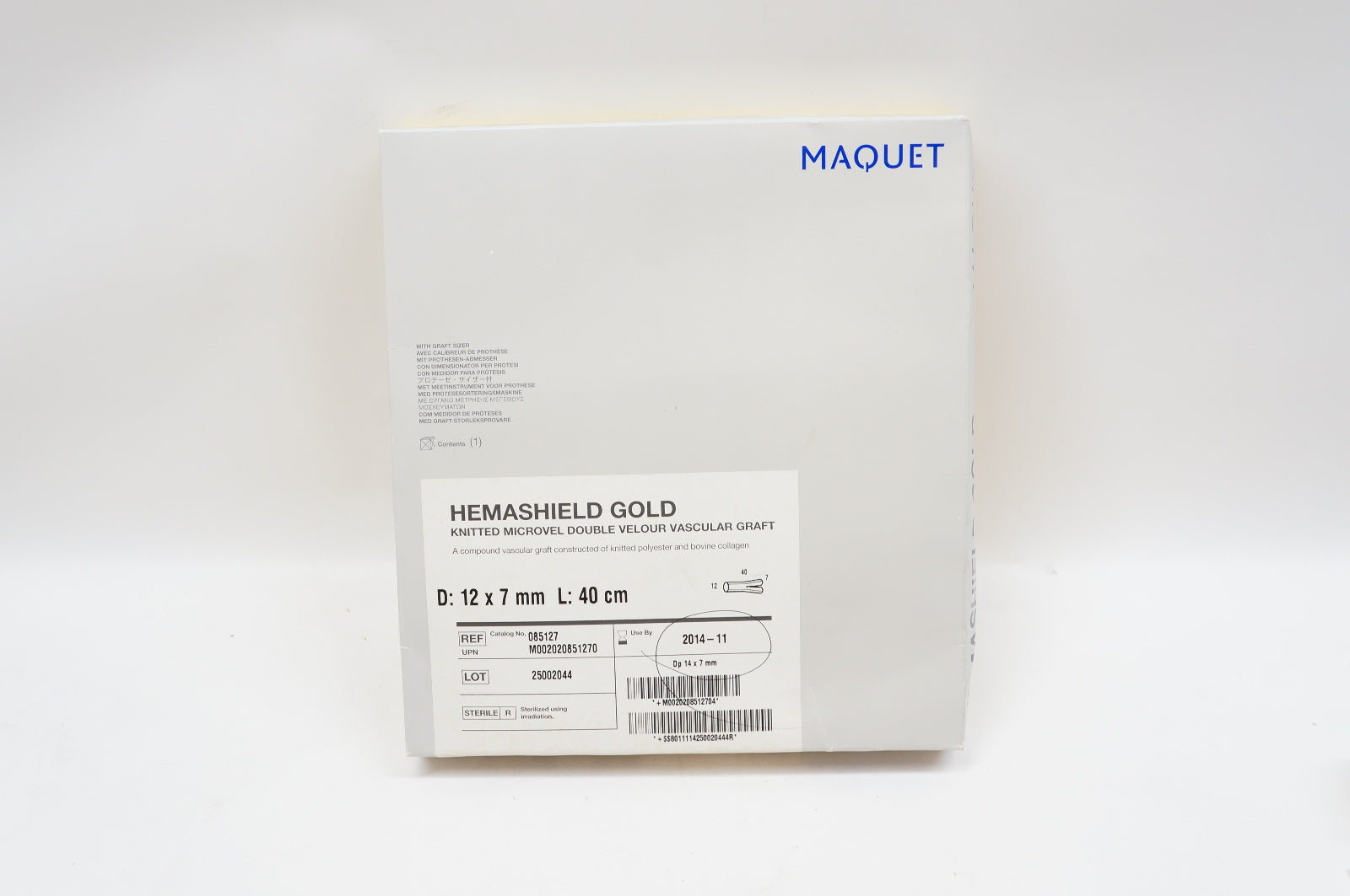 Maquet 085127 Hemashield Gold Knitted Microvel Double Velour D 12x7mm, L 40cm(x)