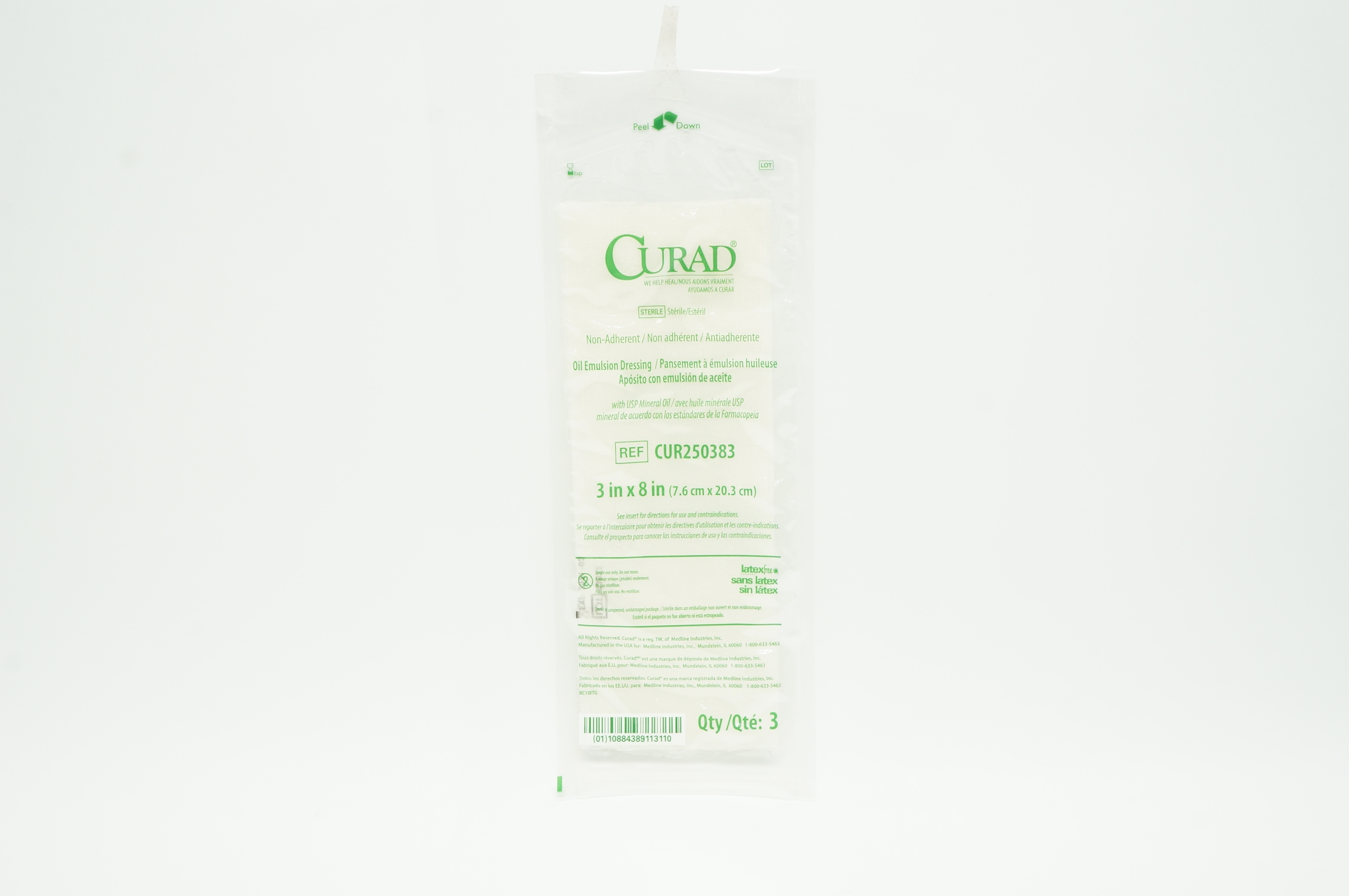 Medline CUR250383 Curad Non-Adherent Oil Emulsion Dressing 3inch x 8inch