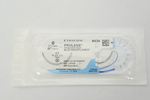Ethicon 8434 0 PROLENE Polypropylene Stre CT 40mm 1/2c Taper, 30inch (x)