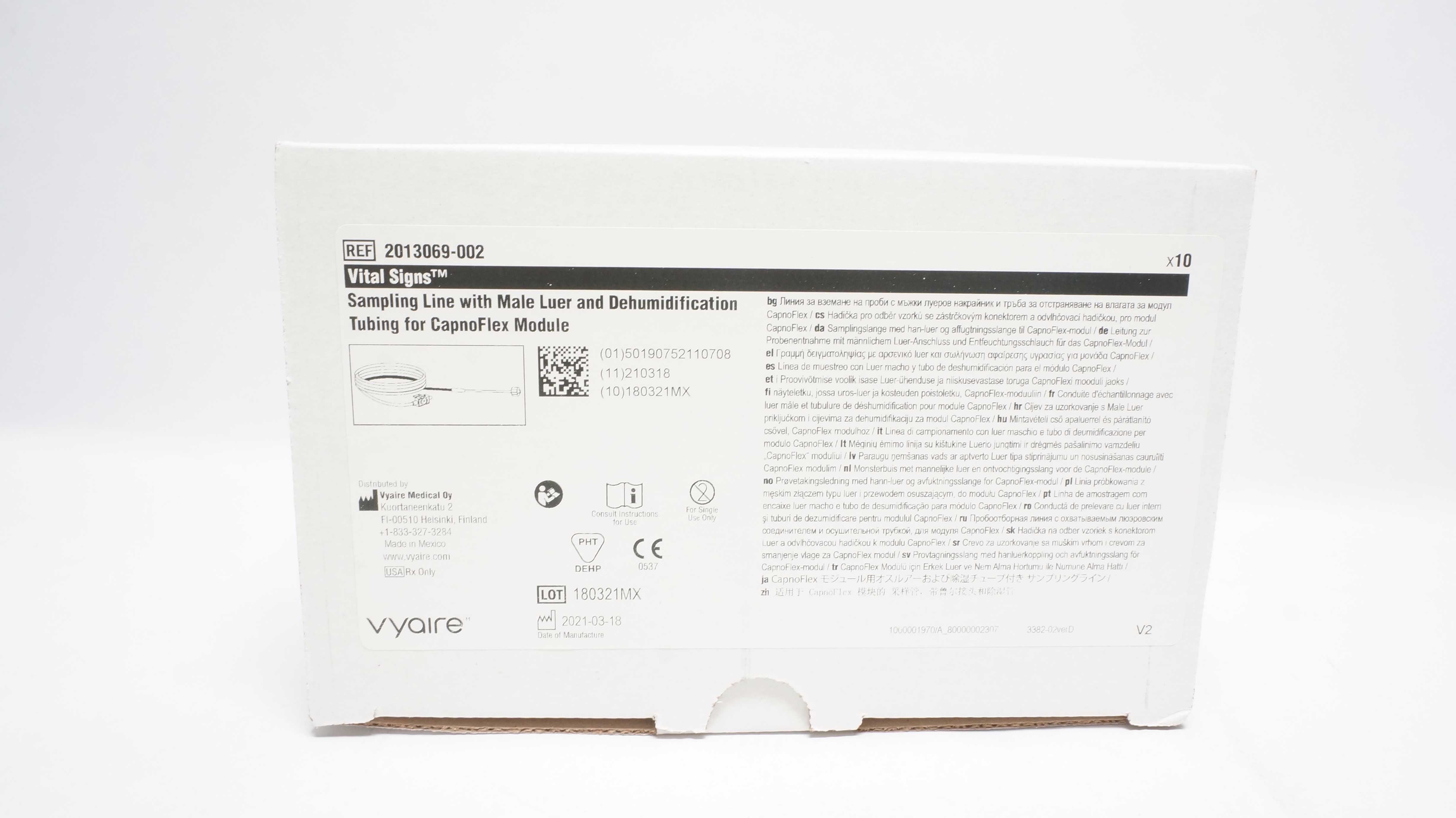 Vitalsource Sampling Vyaire 2013069-002 Vital Signs Sampling Line W/Male Luer - Box of 10