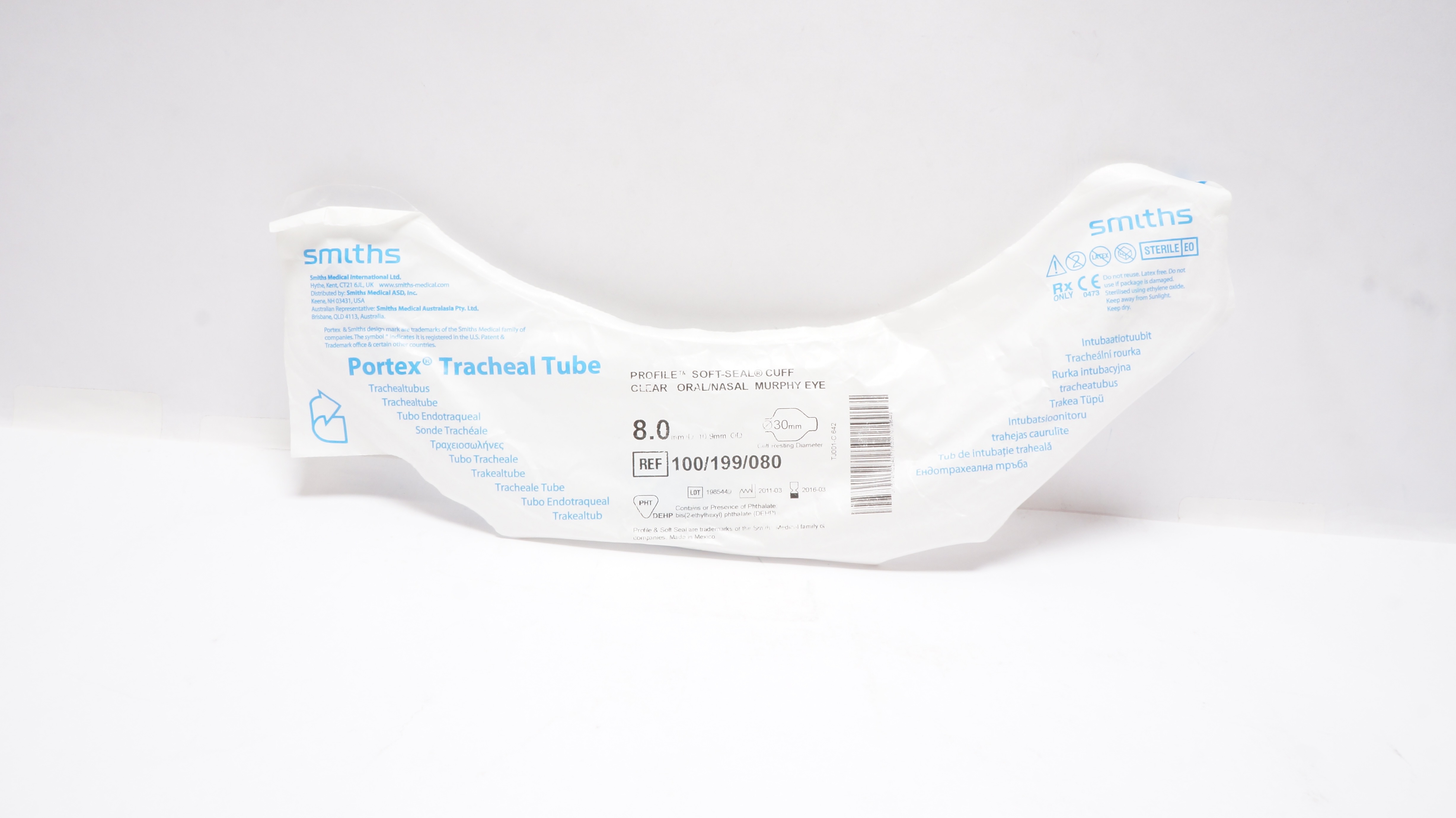 Smiths Medical 100/199/080 Portex Tracheal Tube 8.0mm ID x  10.9mm OD x 30mm (x)