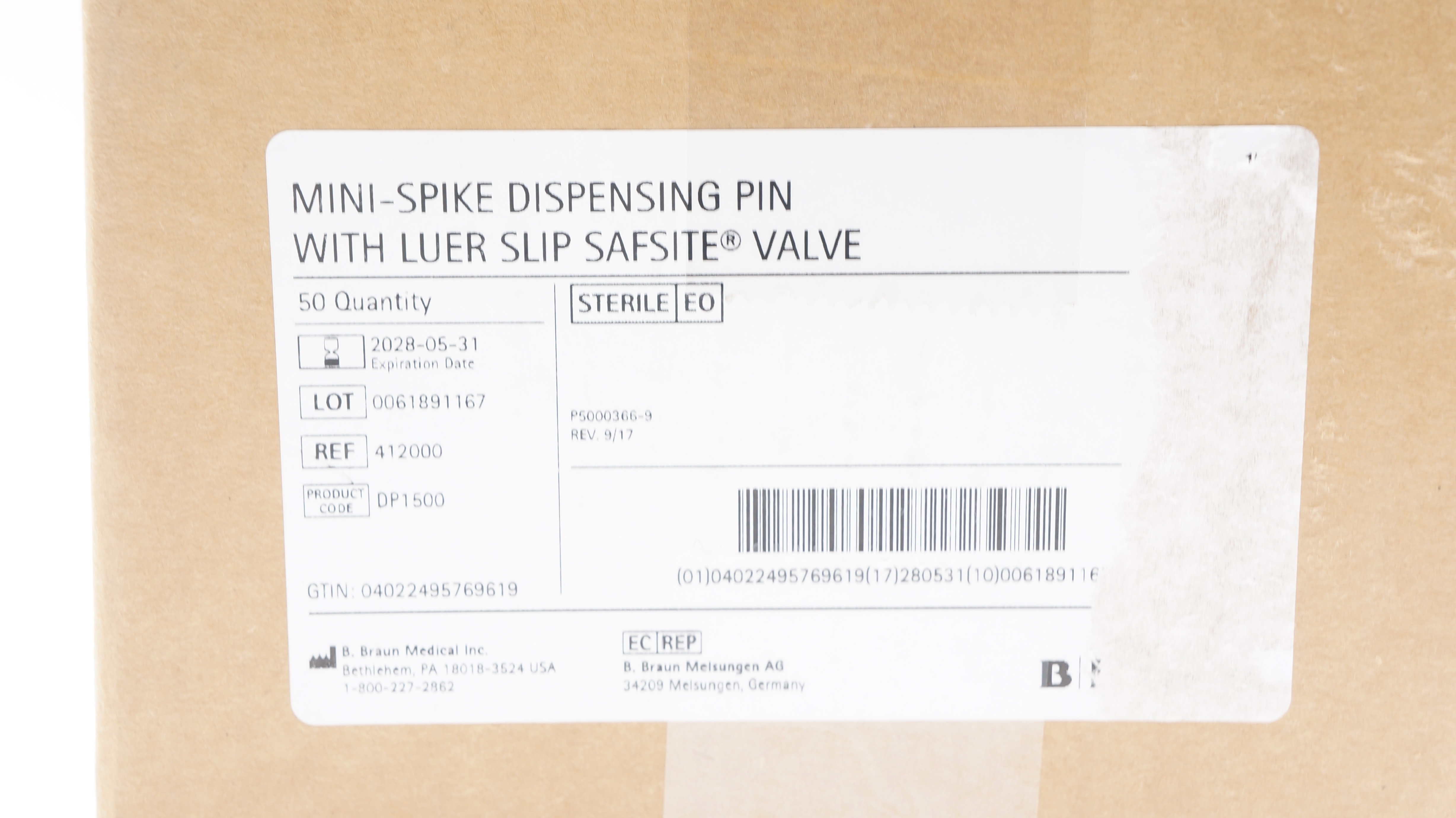 Dispensing Pin Components Braun 412000 Mini-Spike Dispensing Pin W/Safsite Luer Slip Valve - Box ...