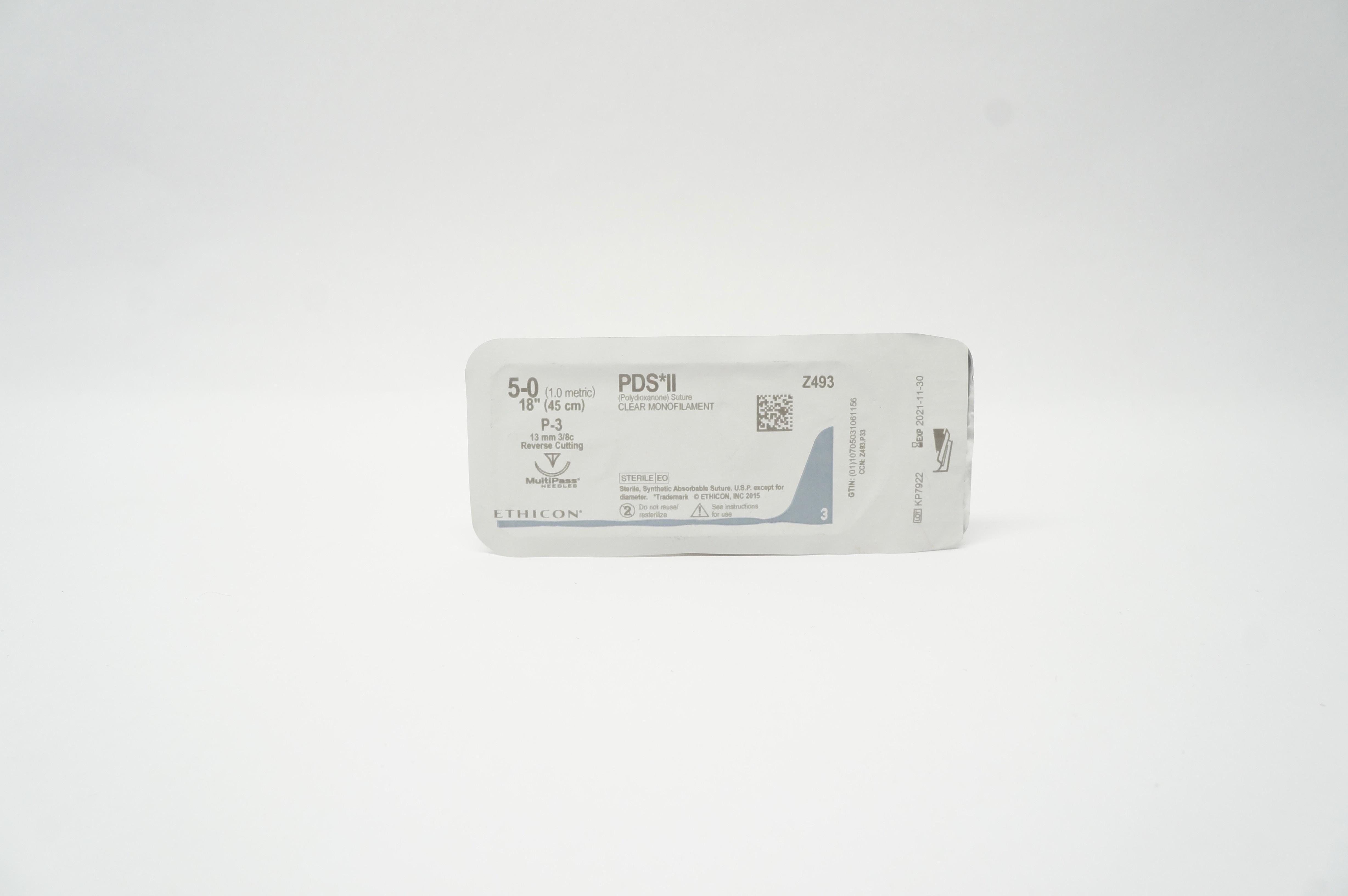 Ethicon Z493 5-0 PDS II, P-3, 13mm 3/8c Reverse Cutting, 18inch