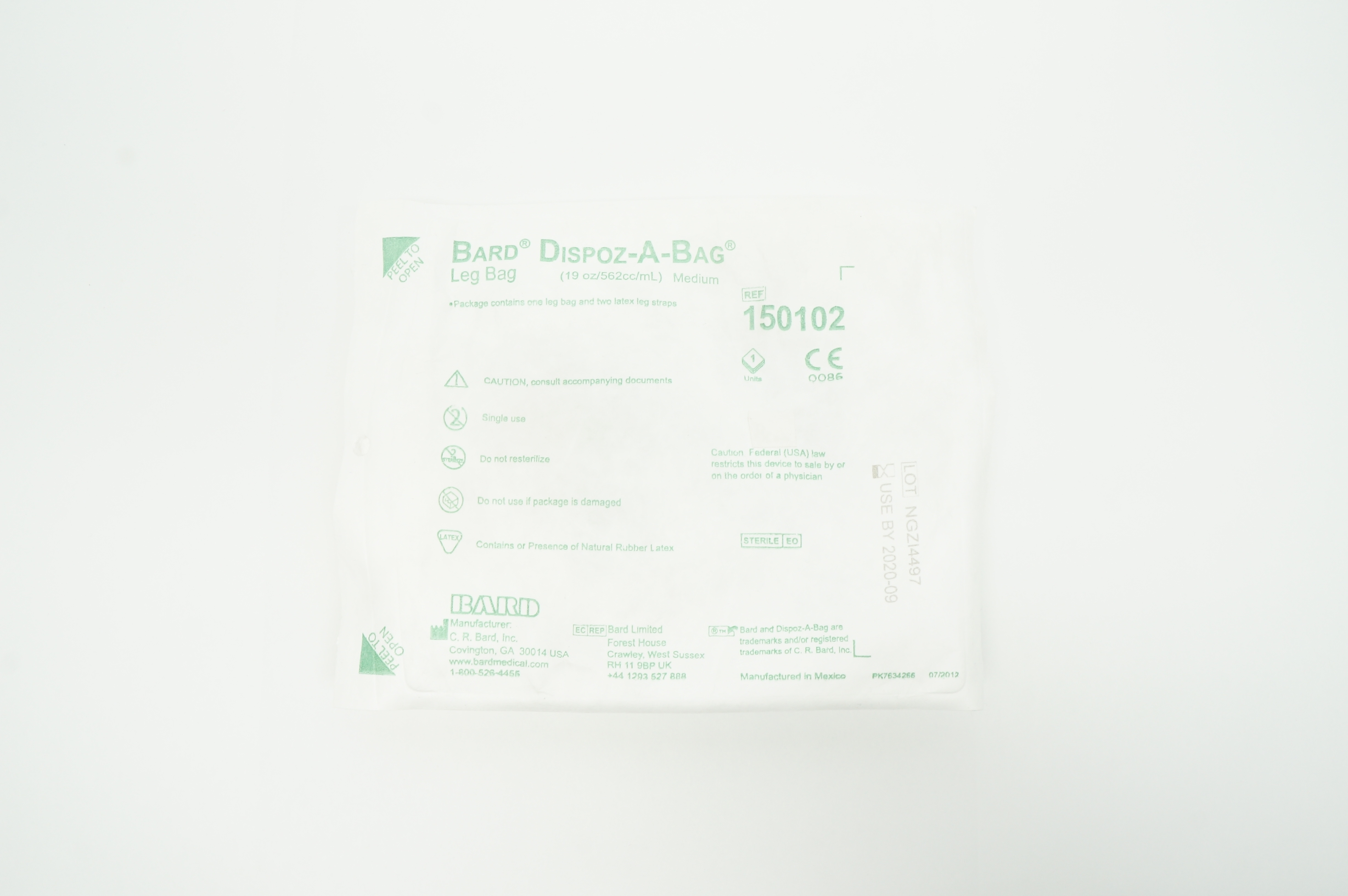 Bard 150102 Dispoz-A-Bag Medium Leg Bag and Two Latex Leg Straps (x)