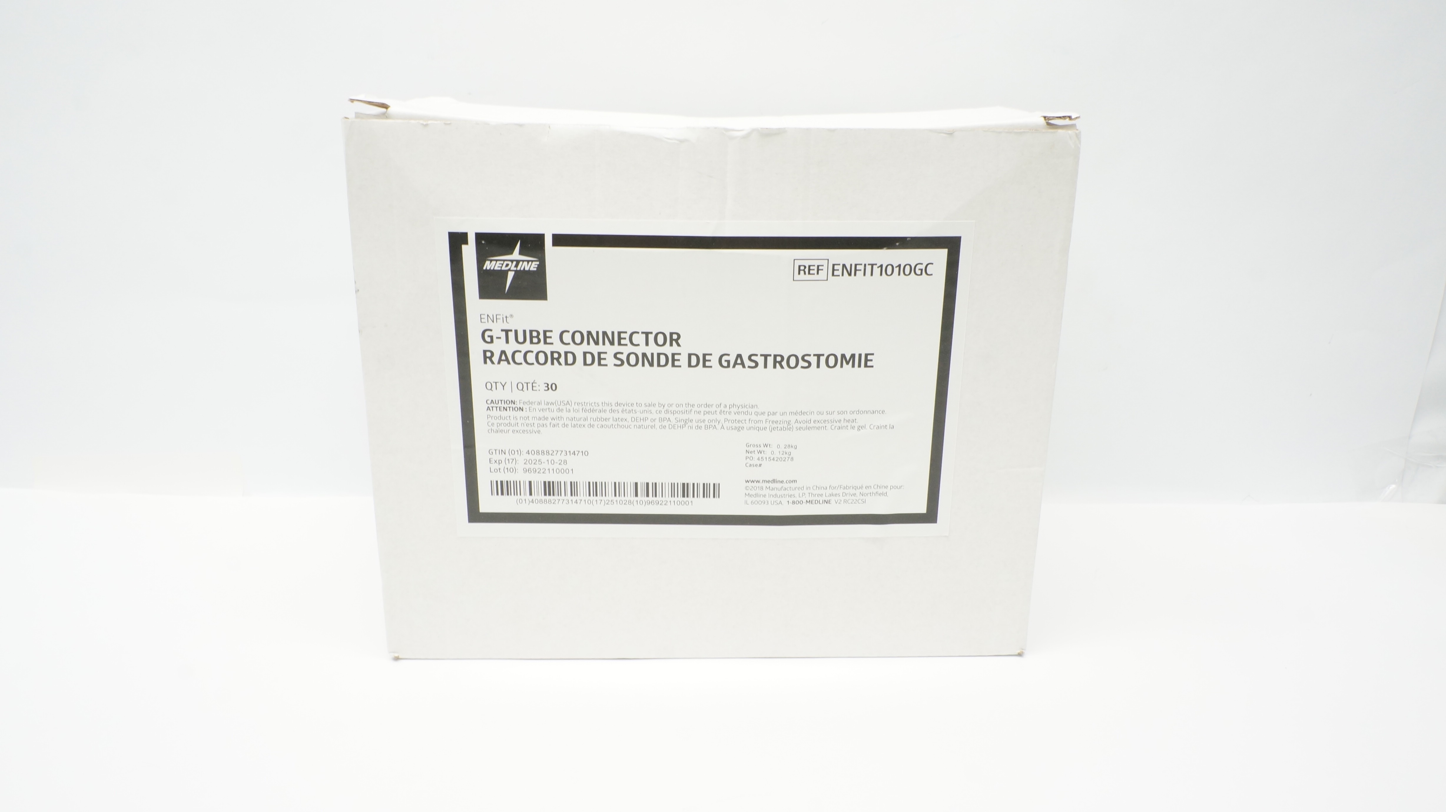 Medline ENFIT1010GC ENFit G-Tube Connector - Box of 30