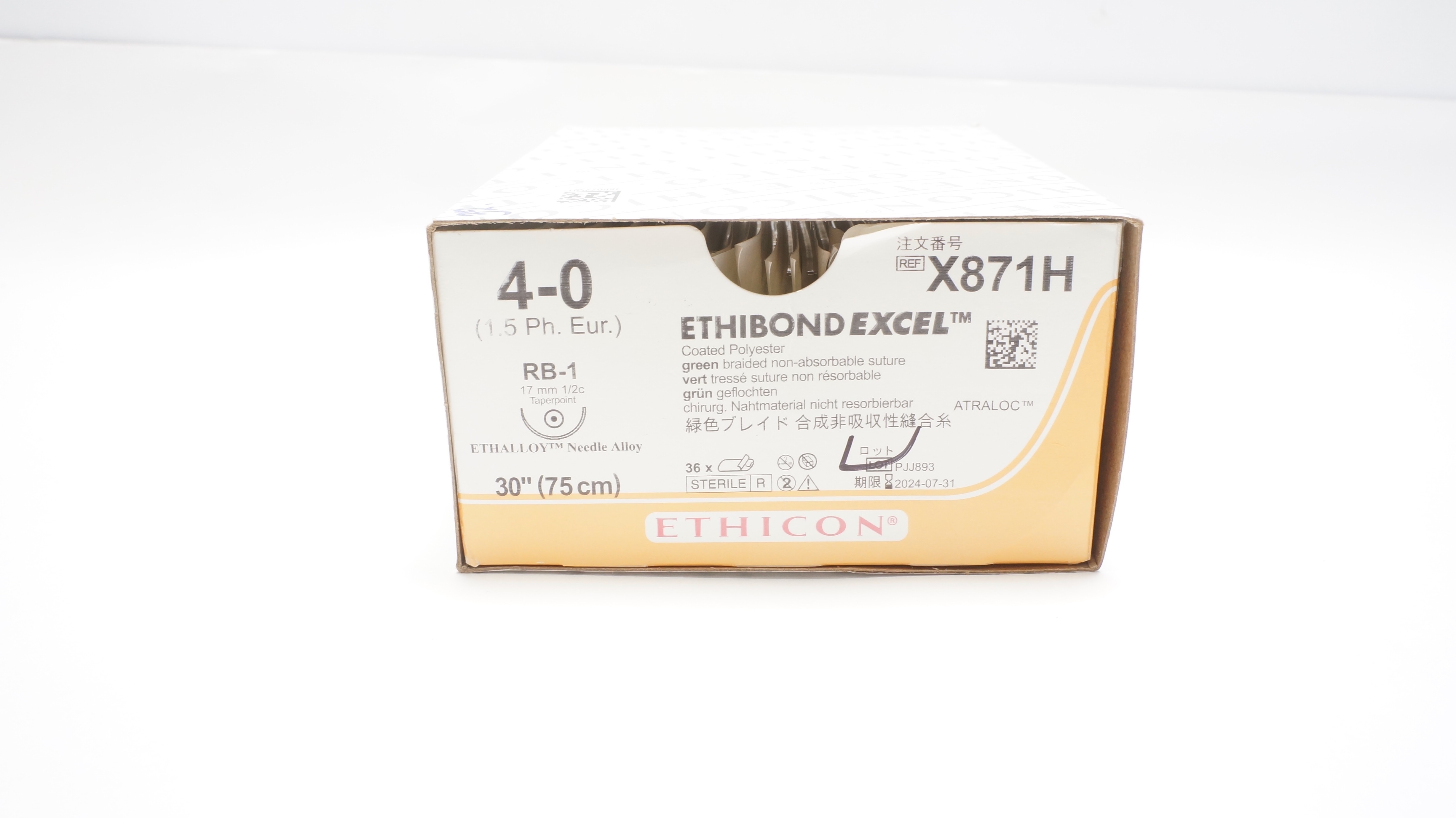 Ethicon X871H 4-0 ETHIBOND EXCEL, RB-1, 17mm 1/2c Taper, 30inch (x) - Box of 32