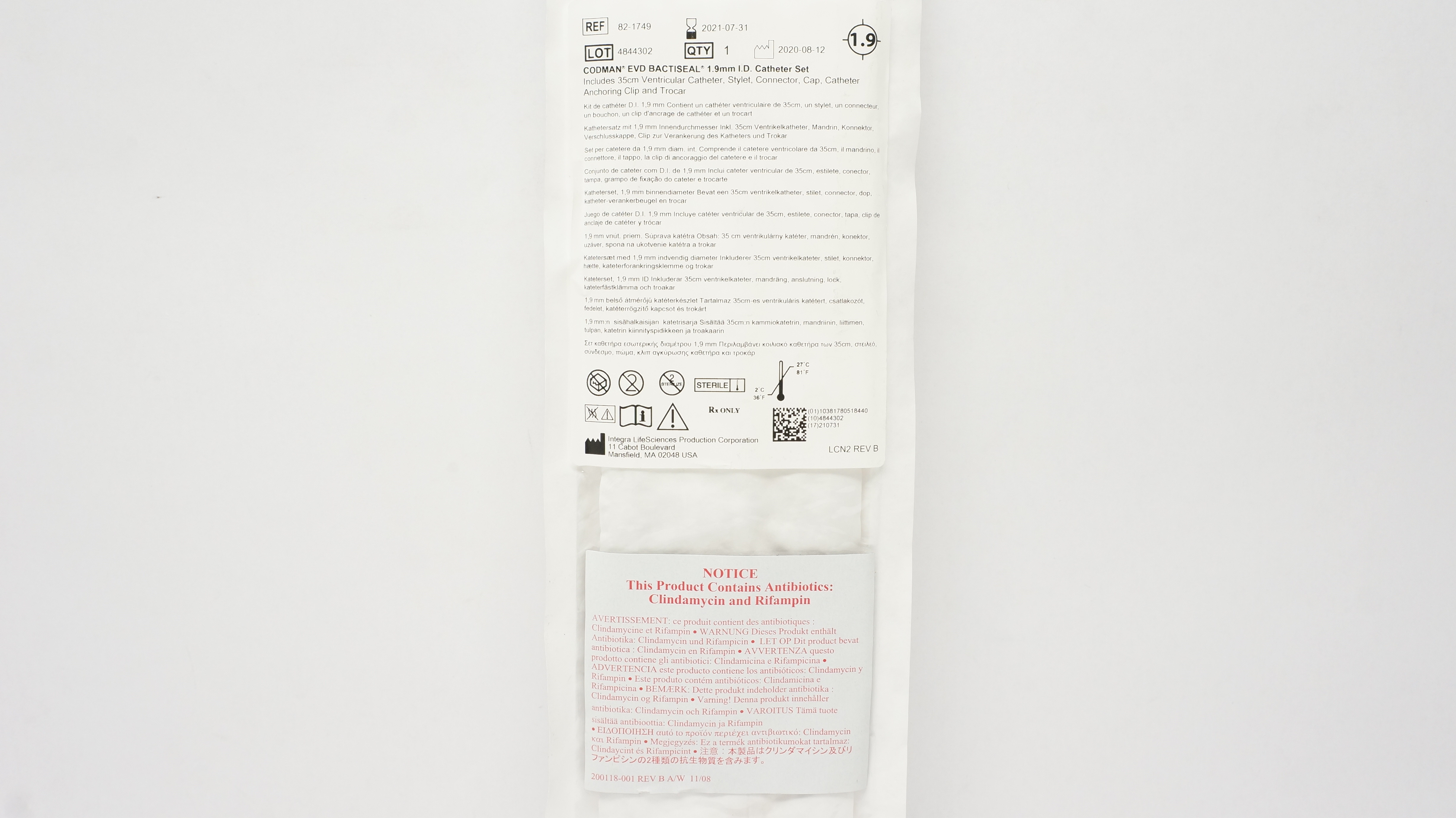 Codman 82-1749 EVD Bactiseal 1.9mm ID Cath. Sel (x)