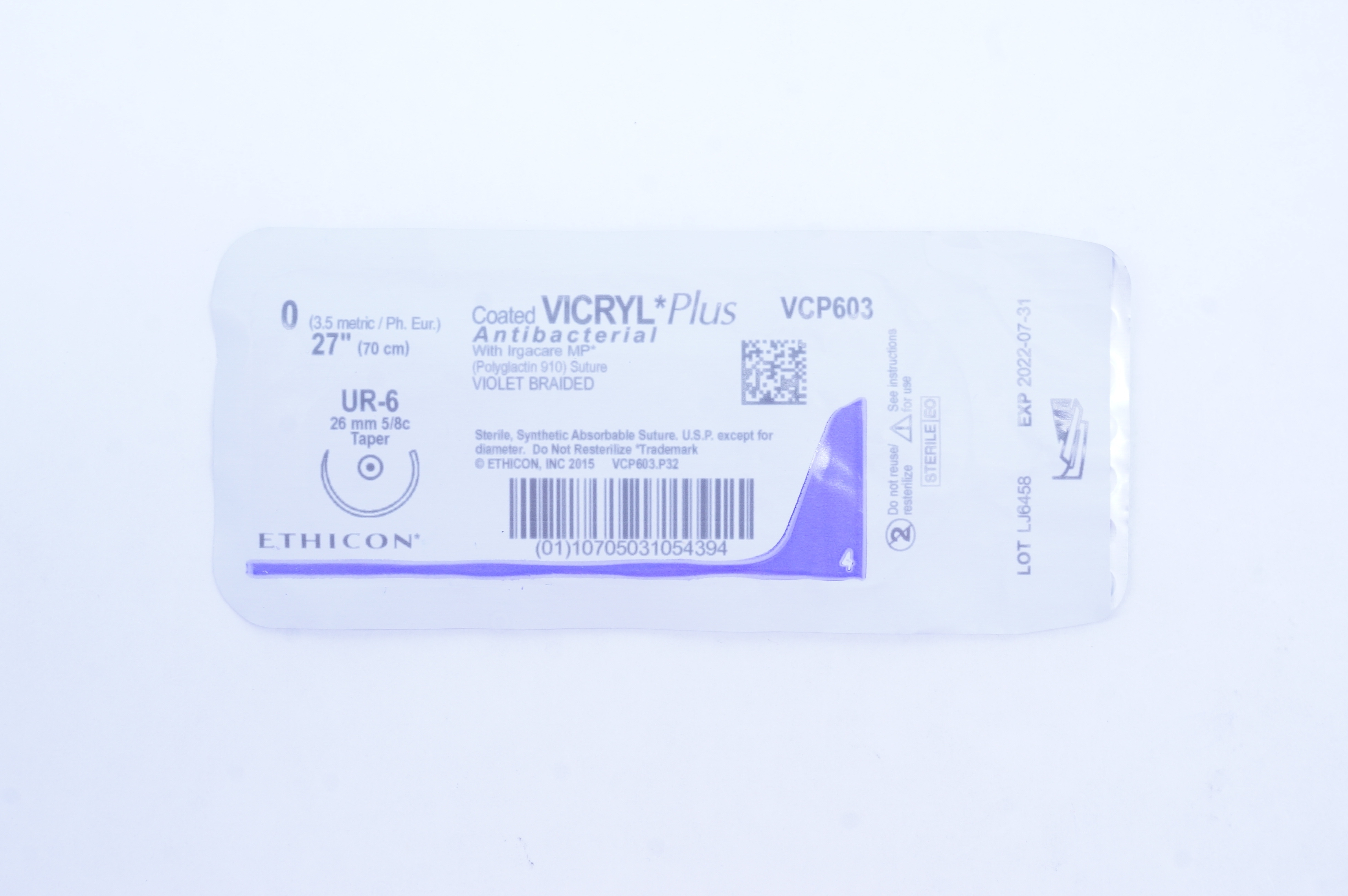 Ethicon VCP603 0 VICRYL Plus Stre UR-6 26 mm 5/8c Taper 27 inch