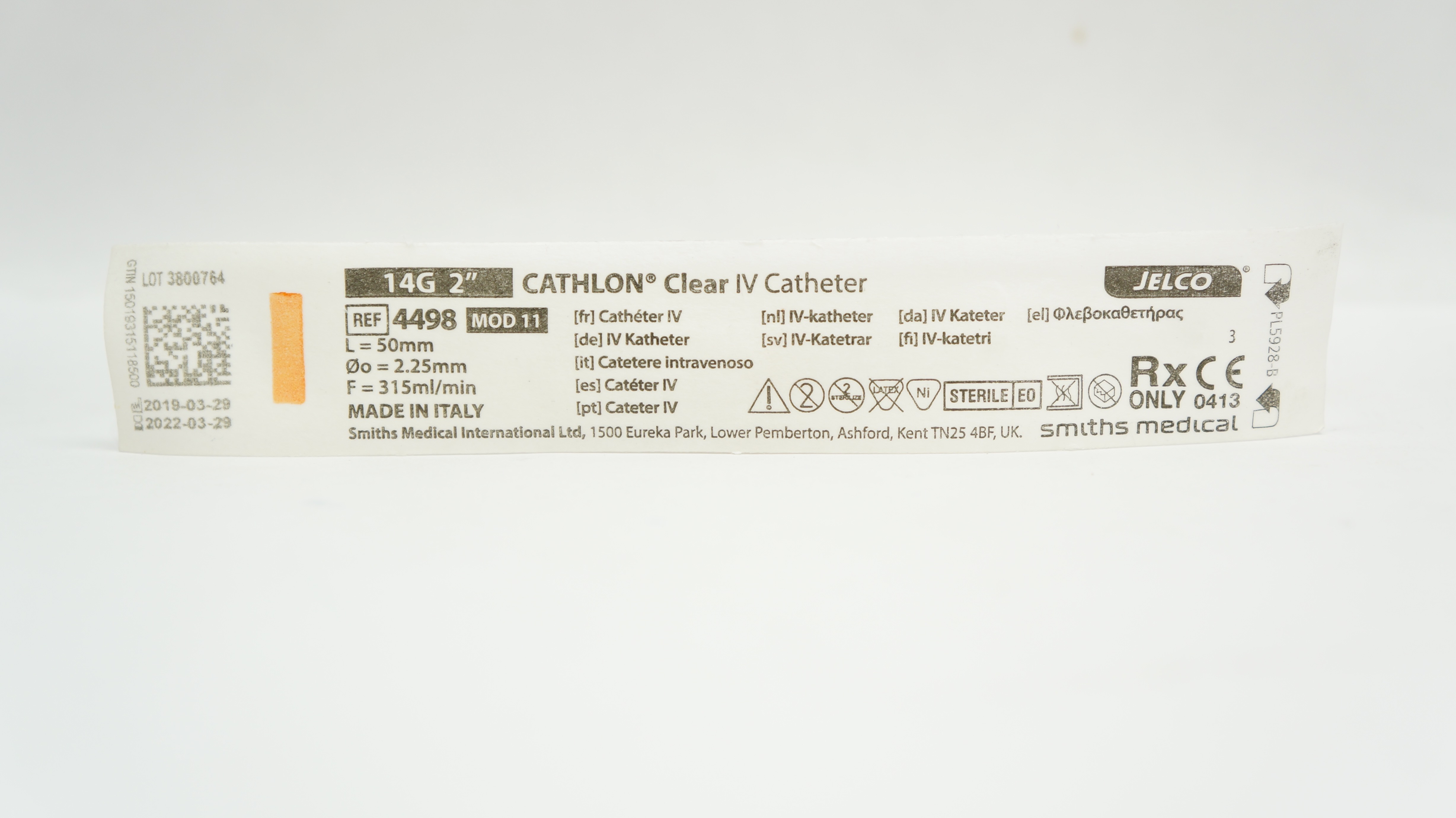 Smiths Medical 4498 Jelco Cathlon Clear IV Cath. 14G x 2inch (x)