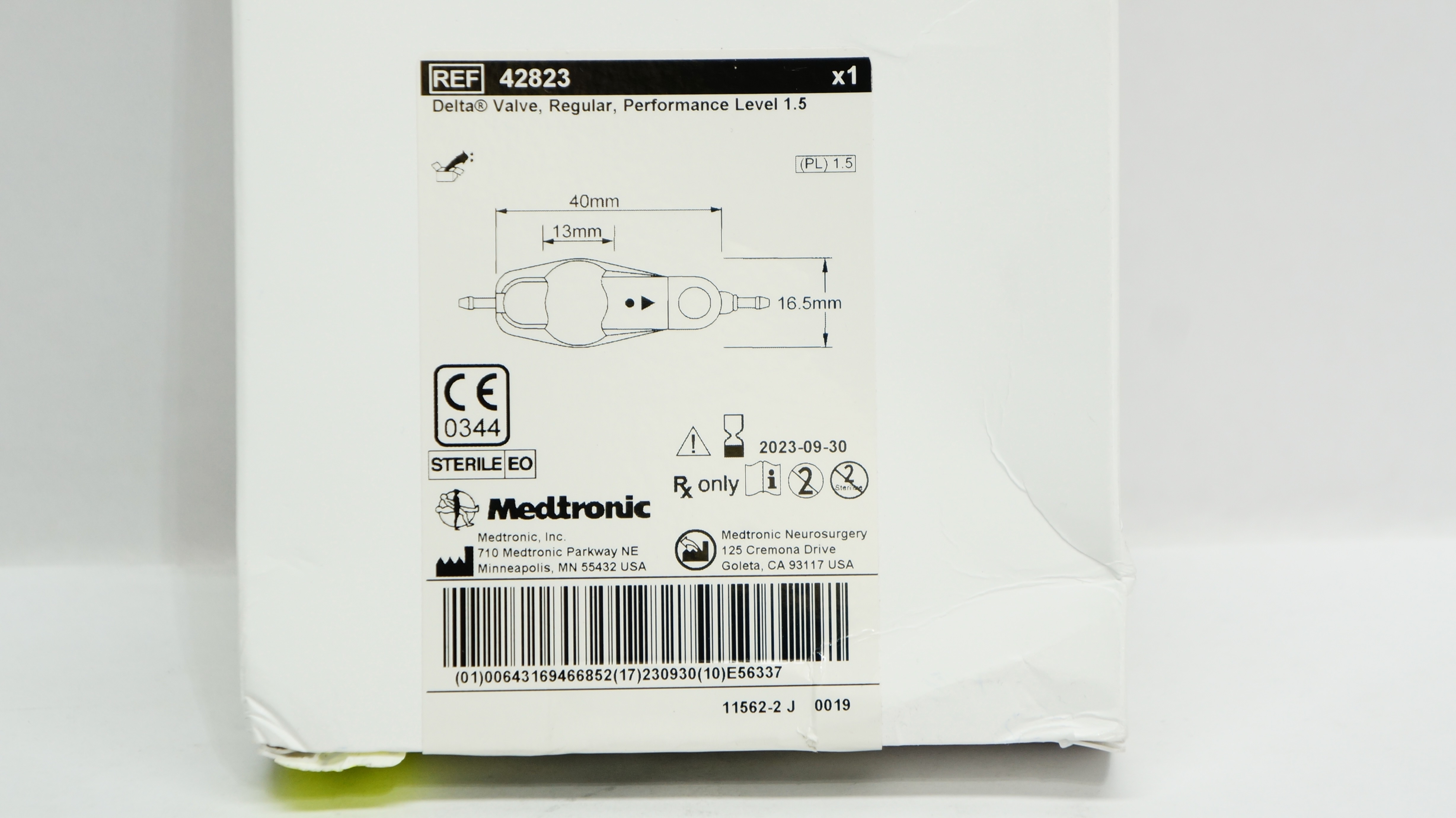Medtronic 42823 Delta Valve, Regular, Performance Level 1.5, 40 x 13 x 16.5mm(x)