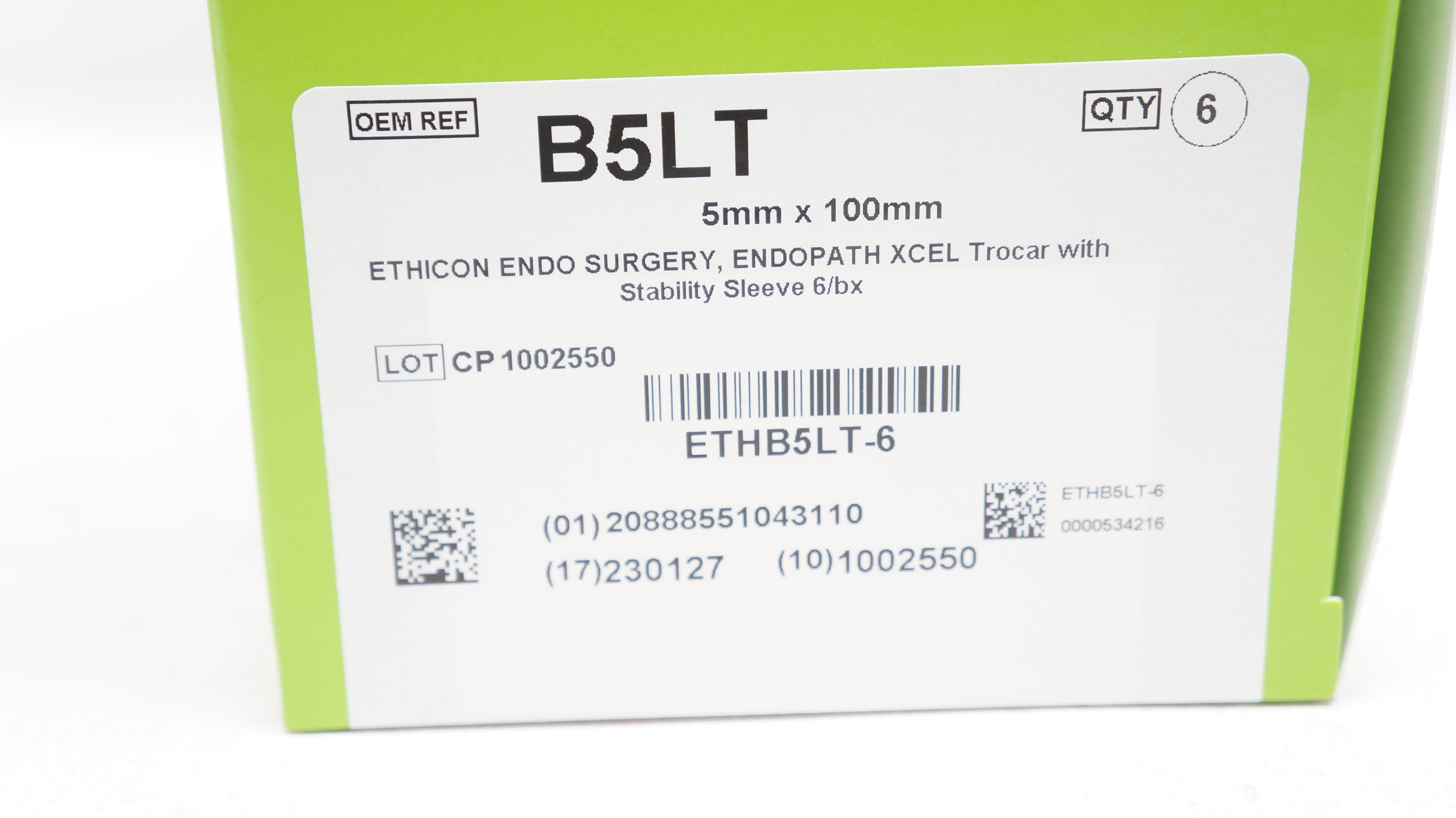 Ethicon B5LT Endopath Xcel Bladeless Trocar w/Sleeve 5mm x 100mm (x) - Box of 6